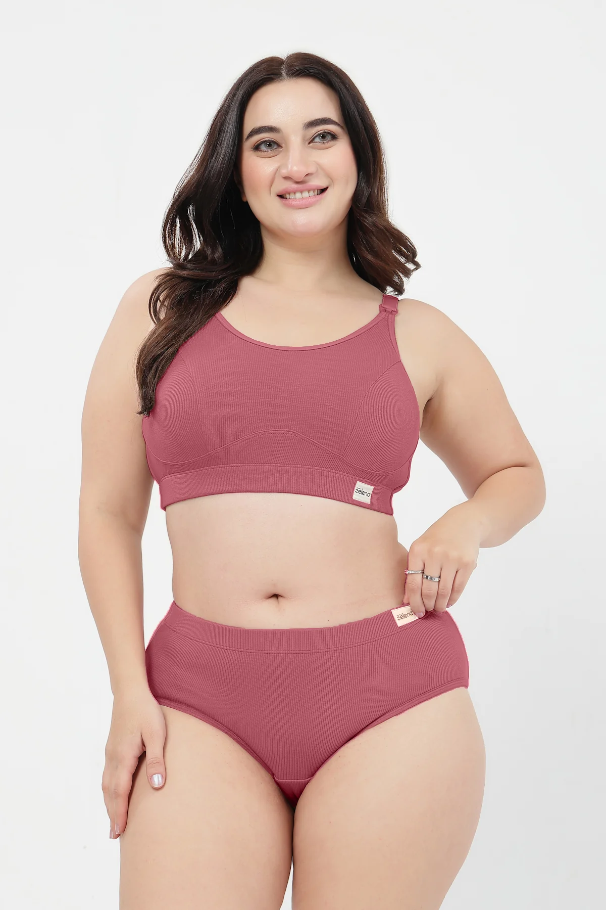 Riva Fine Rib Bra & Mid Rise Panty Set - Blush - Image 6