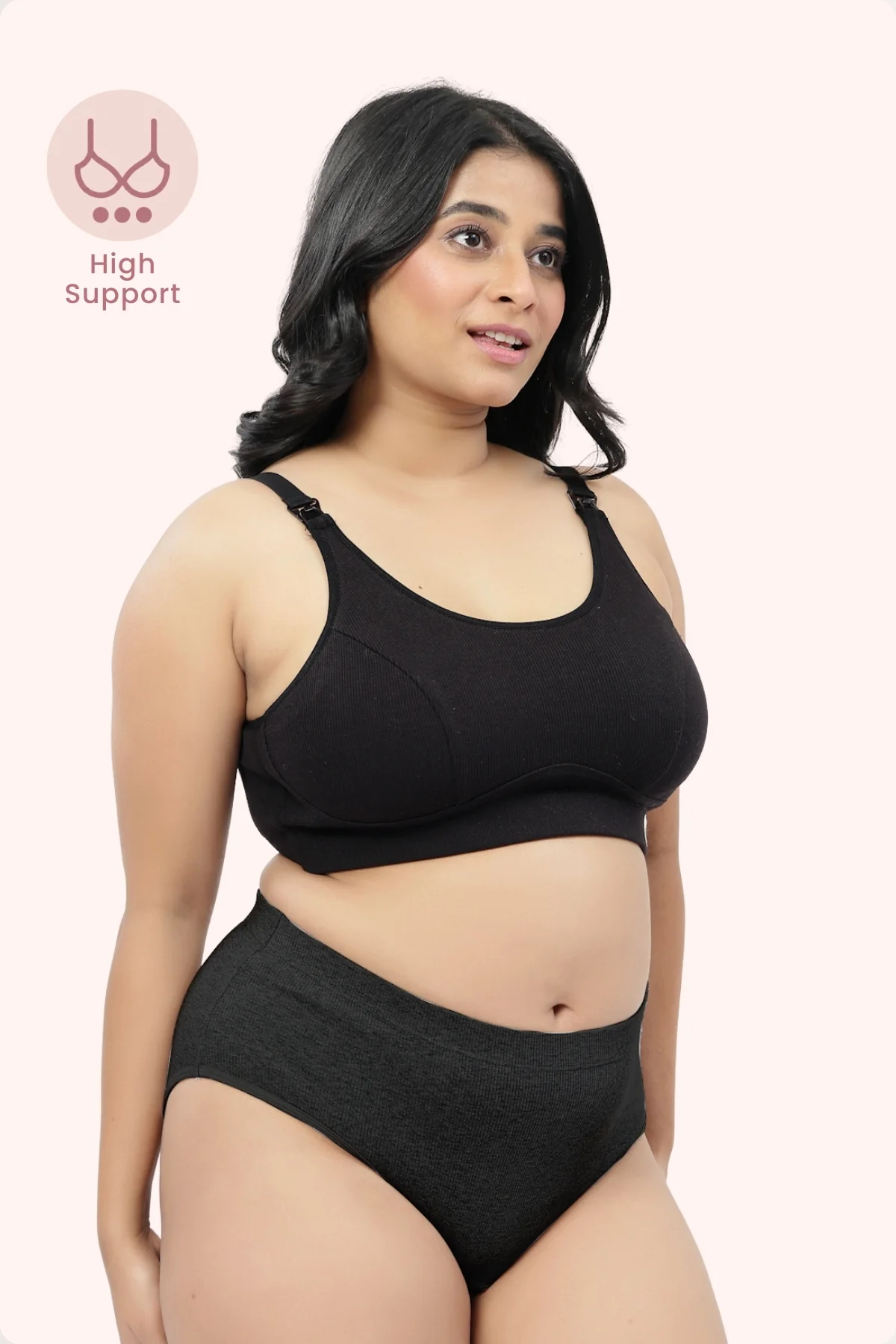 Riva Fine-Rib Cotton Feeding Bra - Black
