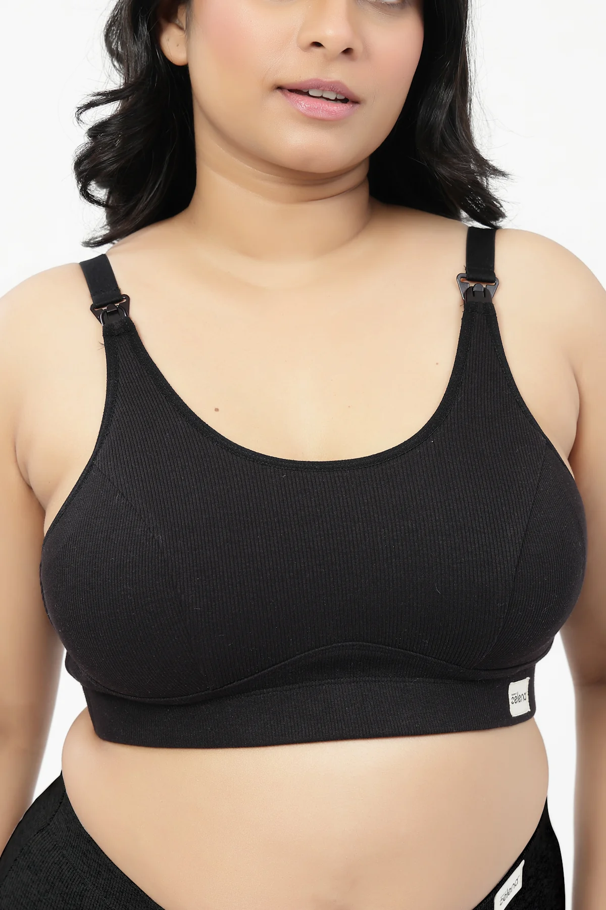 Riva Fine-Rib Cotton Feeding Bra - Black - Image 8