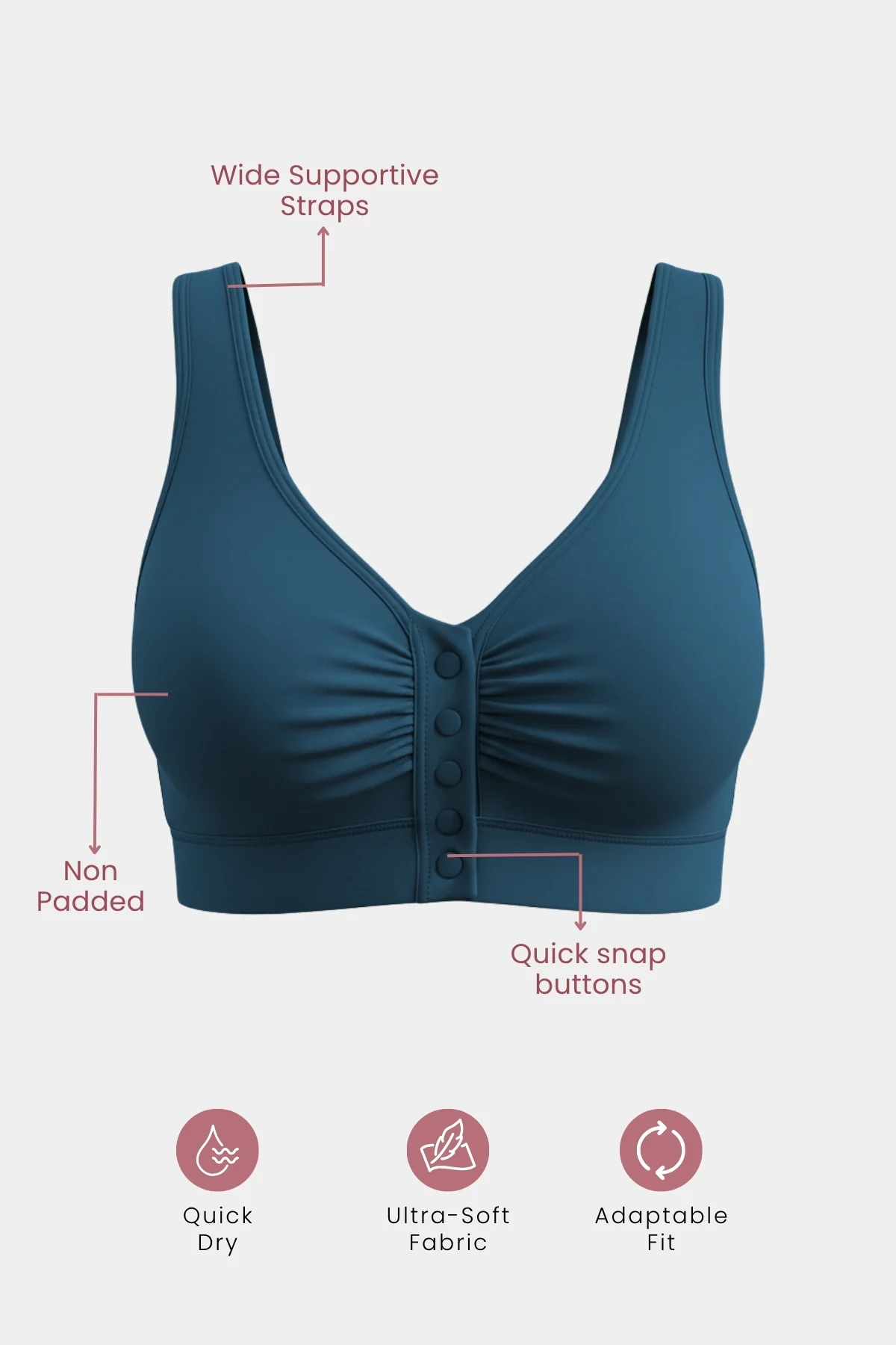 Ruched Modal Front-Open Bra - Airforce - Image 3