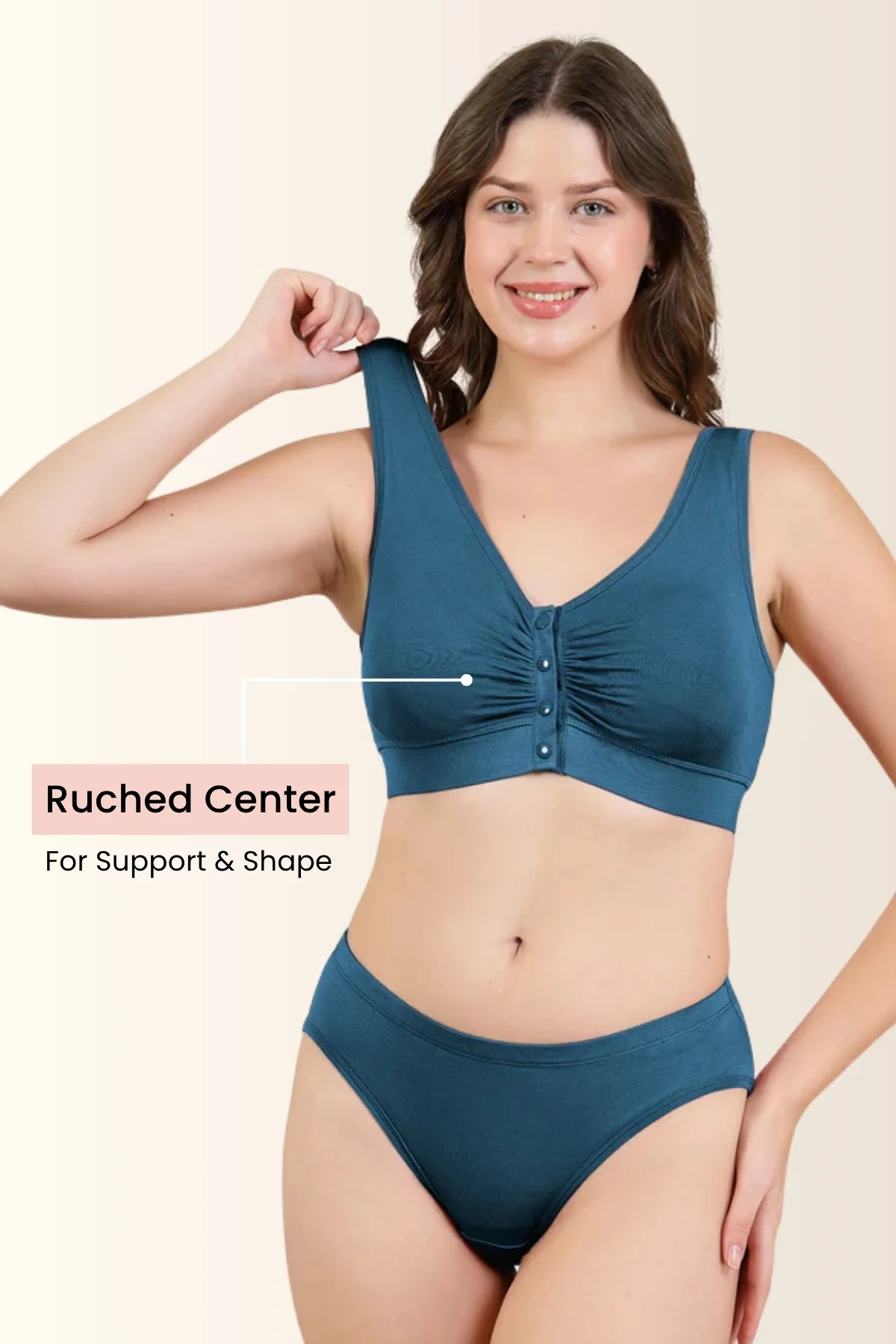 Ruched Modal Front-Open Bra - Airforce - Image 8