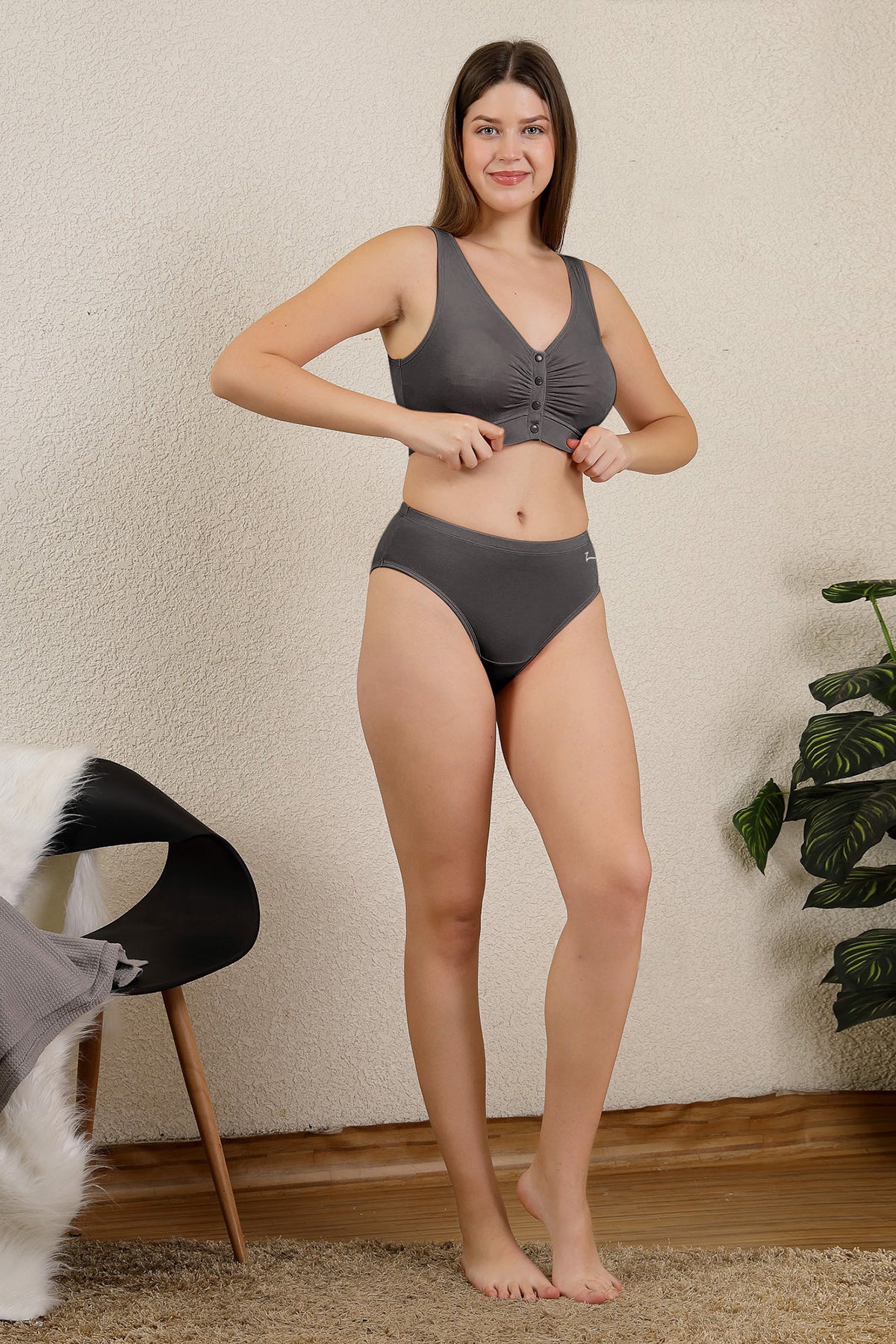Ruched Modal Front-Open Bra - Ash - Image 11