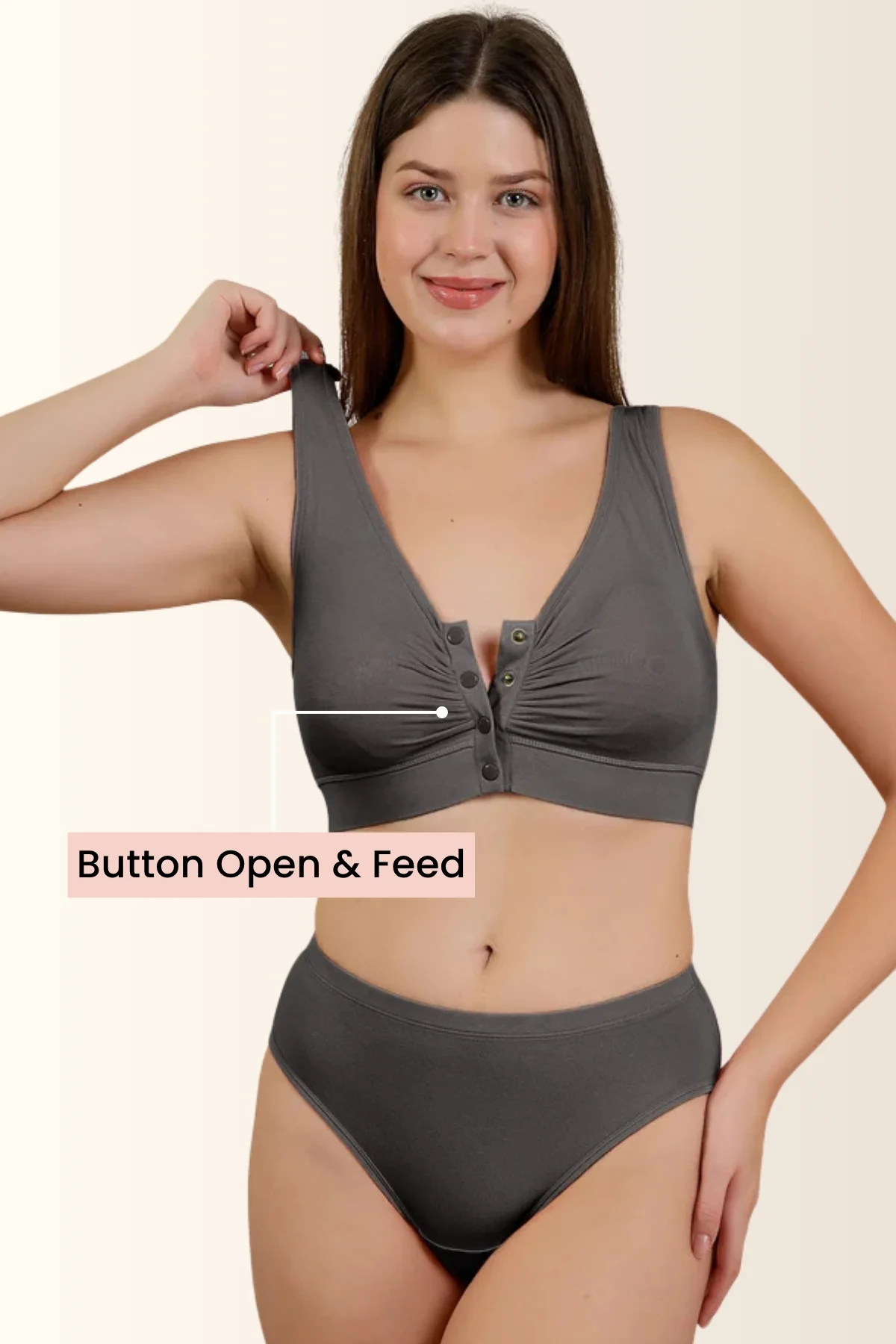 Ruched Modal Front-Open Bra - Ash - Image 6