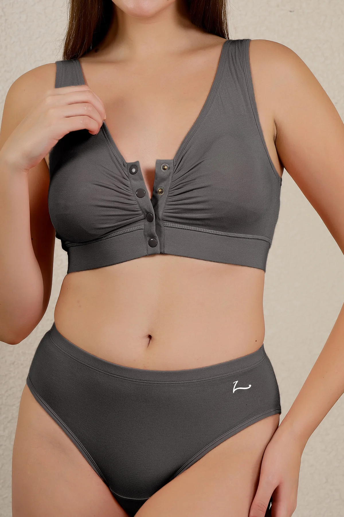 Ruched Modal Front-Open Bra - Ash - Image 9