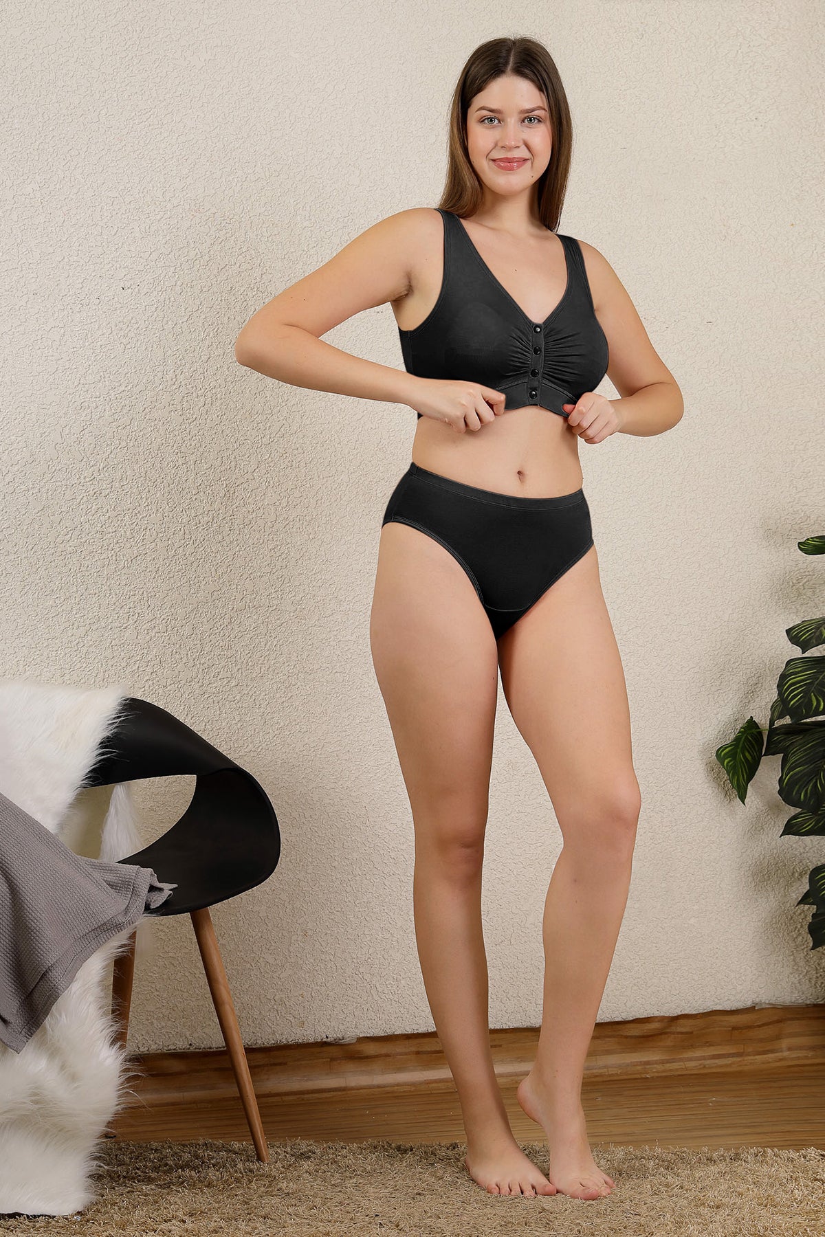 Ruched Modal Front-Open Bra - Black - Image 13