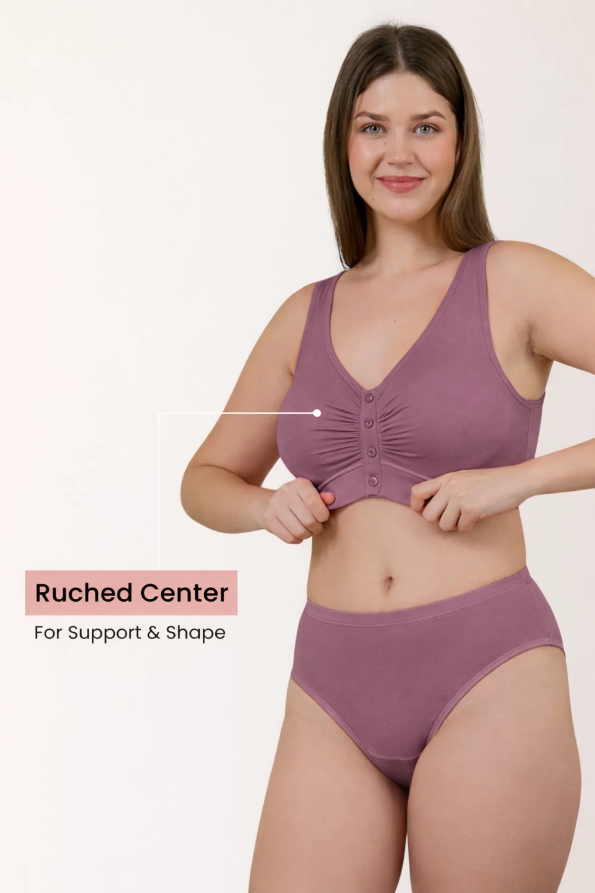 Ruched Modal Front-Open Bra - Lilac - Image 3