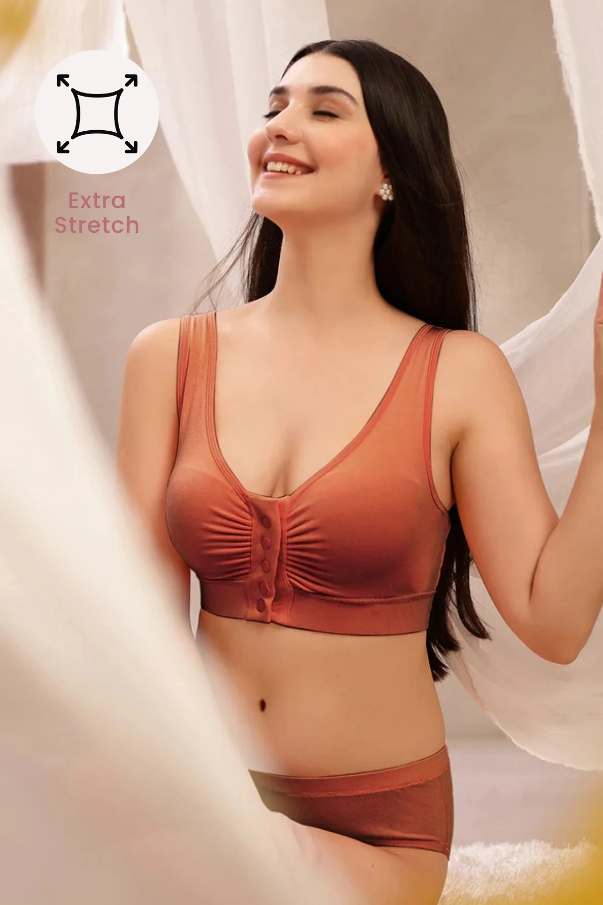 Ruched Modal Front-Open Bra - Rust
