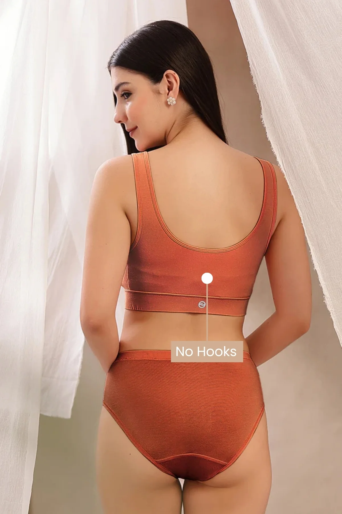 Ruched Modal Front-Open Bra - Rust - Image 12