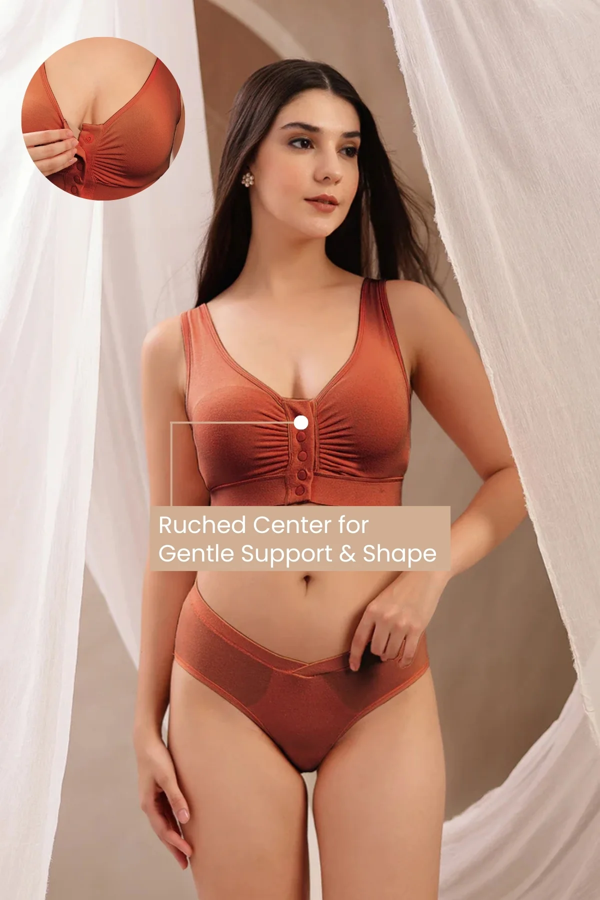 Ruched Modal Front-Open Bra - Rust - Image 13