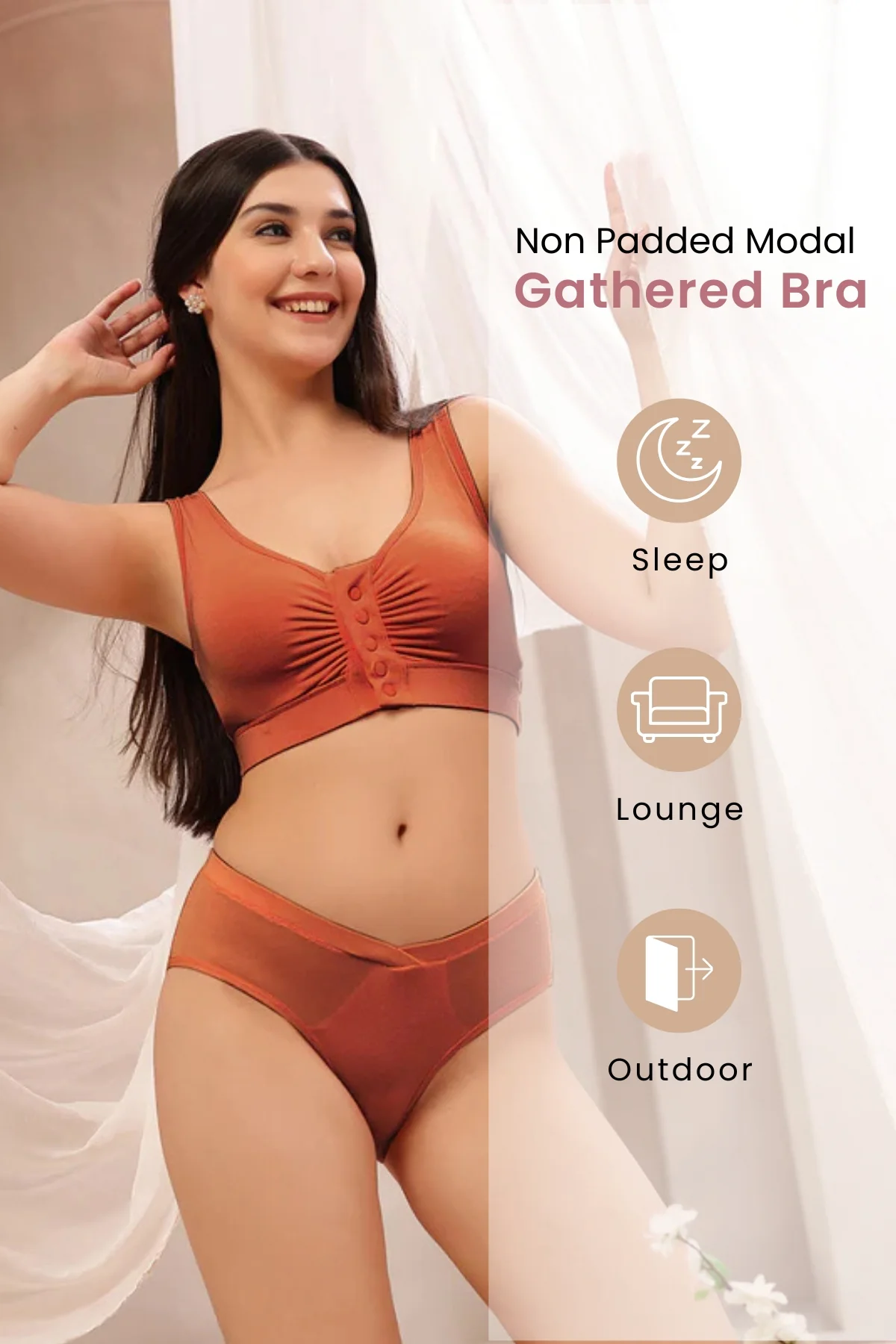 Ruched Modal Front-Open Bra - Rust - Image 15