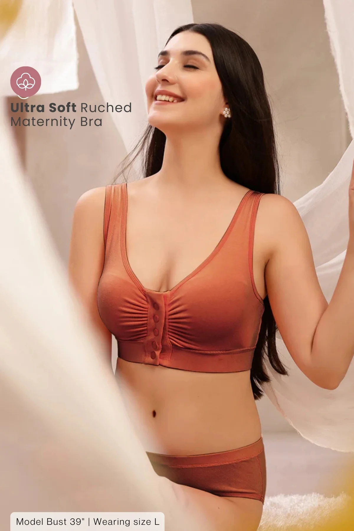 Ruched Modal Front-Open Bra - Rust - Image 9