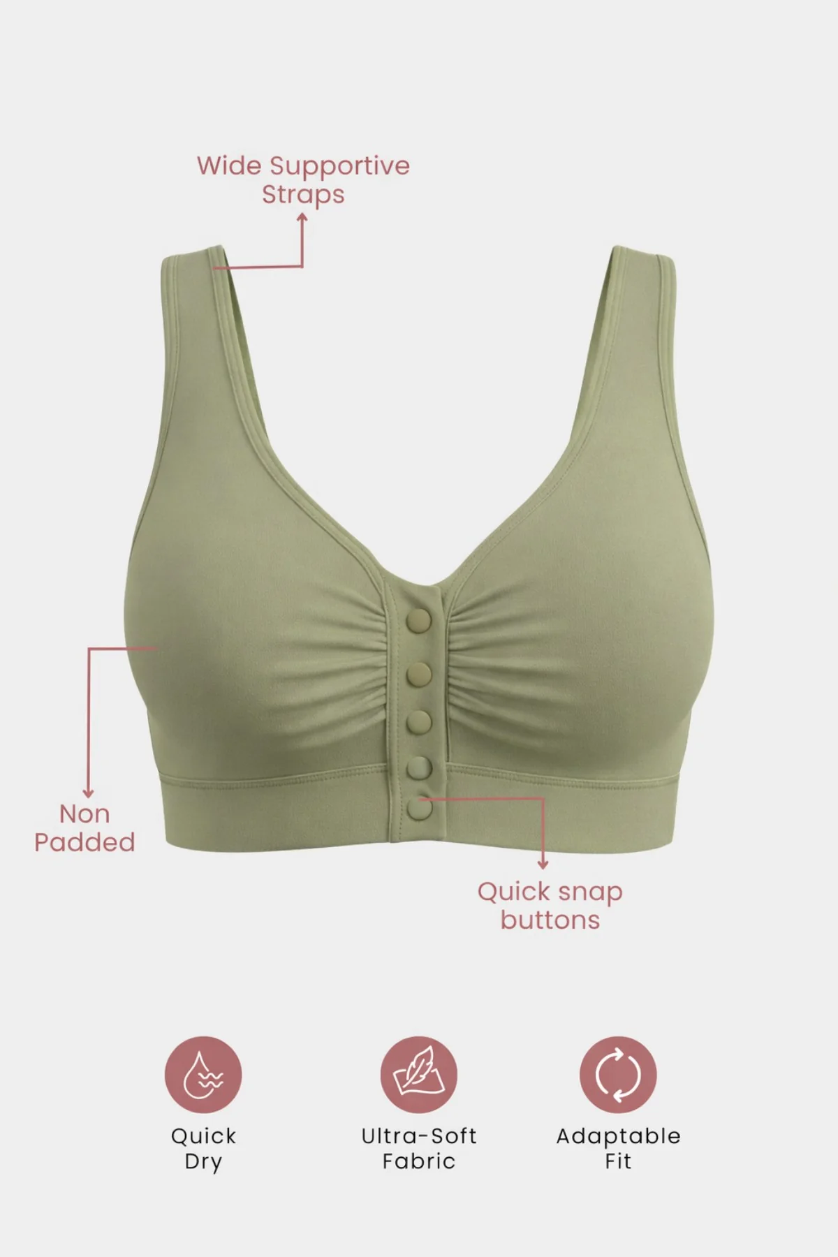 Ruched Modal Front-Open Bra - Matcha - Image 3