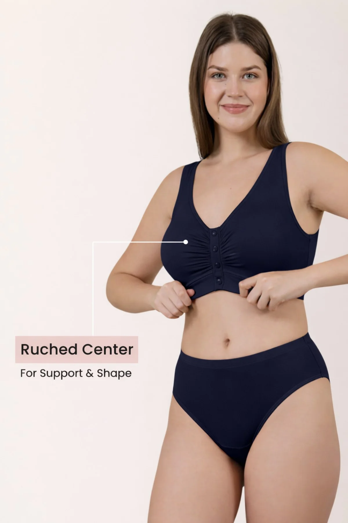 Ruched Modal Front-Open Bra - Navy - Image 5