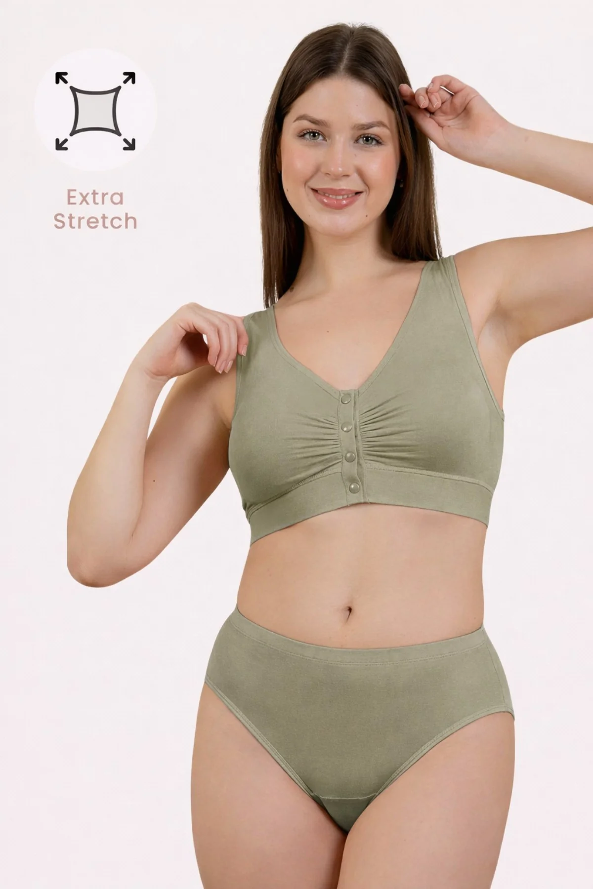 Ruched Pack of 2 Modal Front-Open Bra - (Lavender, Matcha) - Image 10