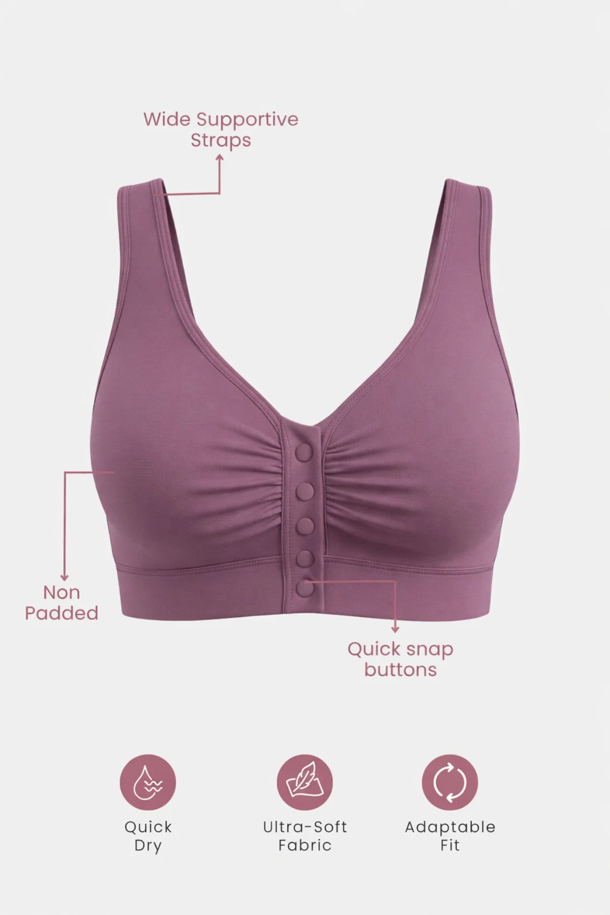 Ruched Pack of 2 Modal Front-Open Bra - (Lavender, Matcha) - Image 7