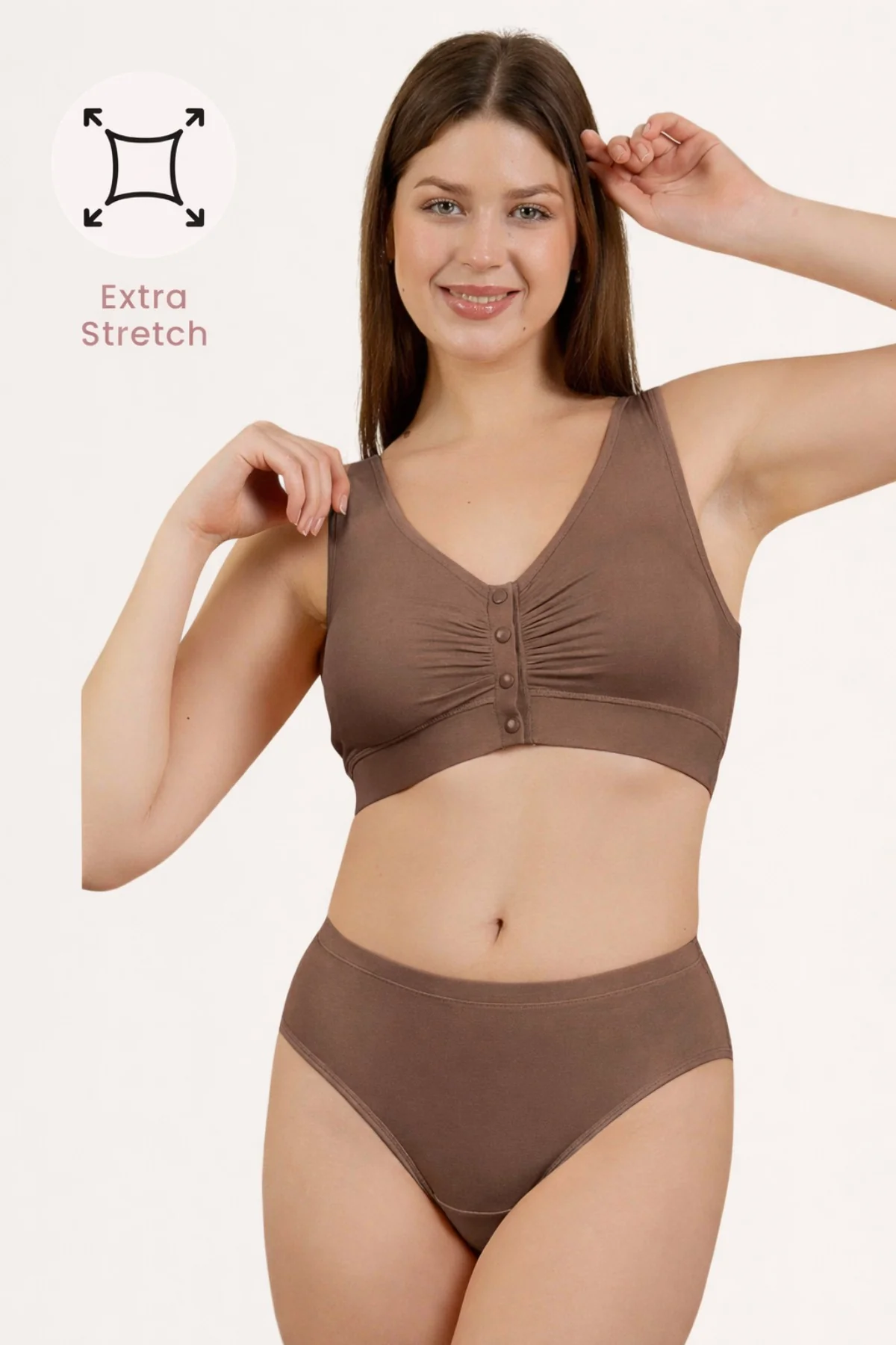 Ruched Pack of 2 Modal Front-Open Bra - (Navy, Brown) - Image 10