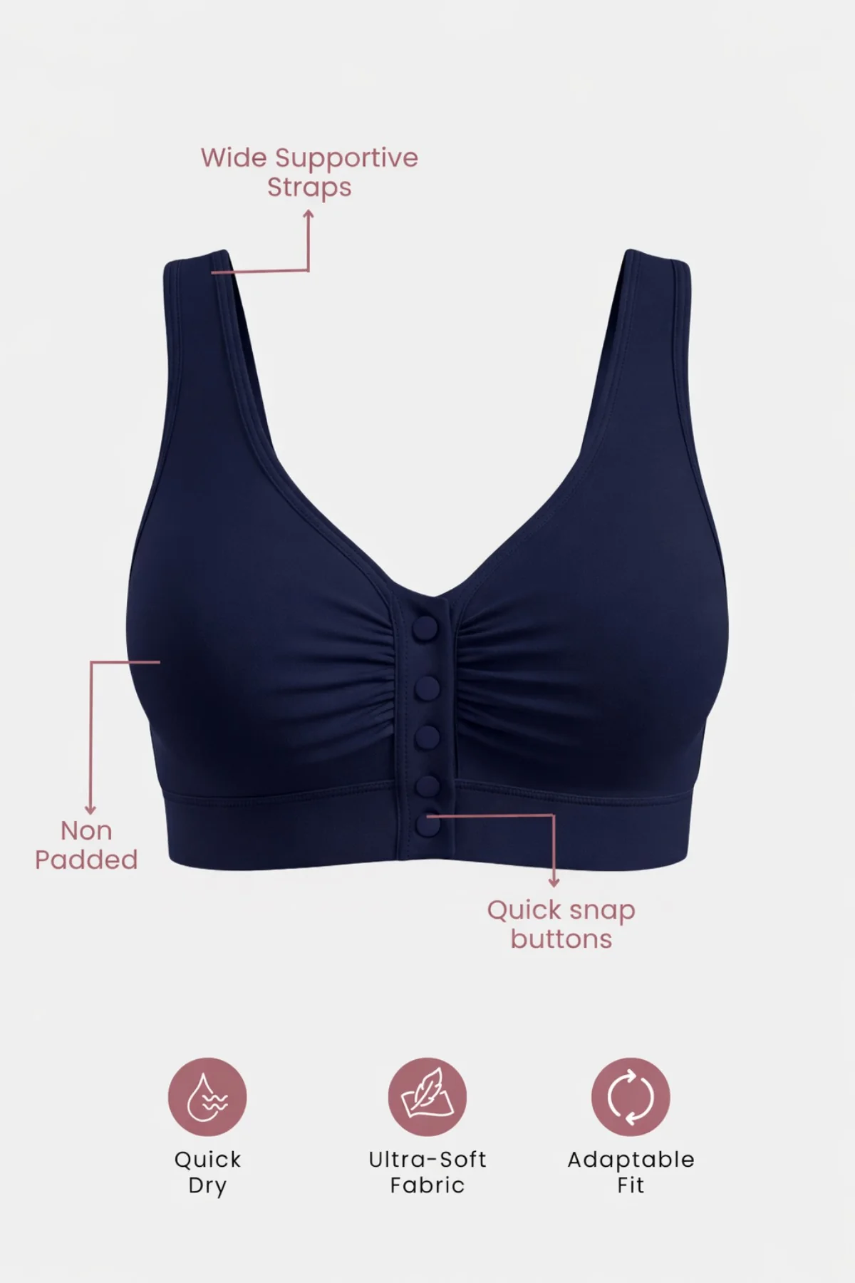 Ruched Pack of 2 Modal Front-Open Bra - (Navy, Brown) - Image 11