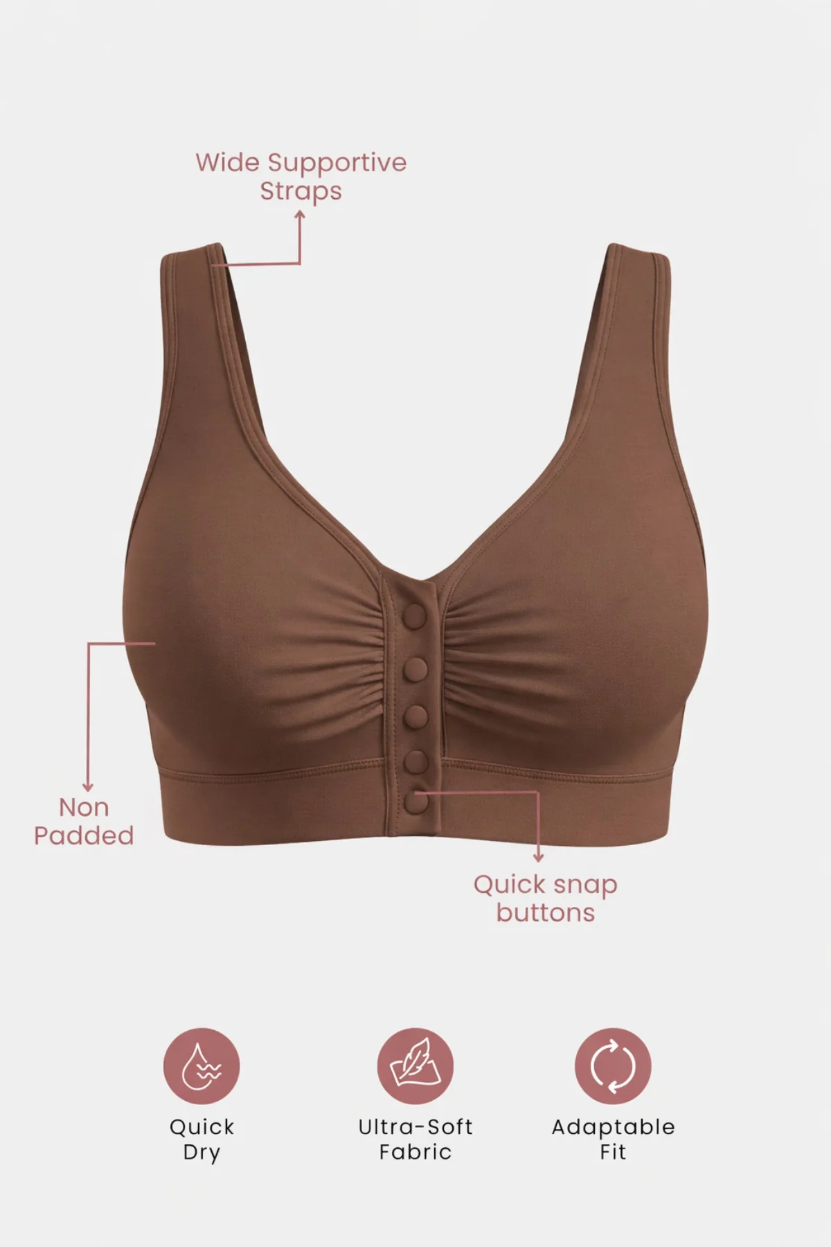 Ruched Pack of 2 Modal Front-Open Bra - (Navy, Brown) - Image 3