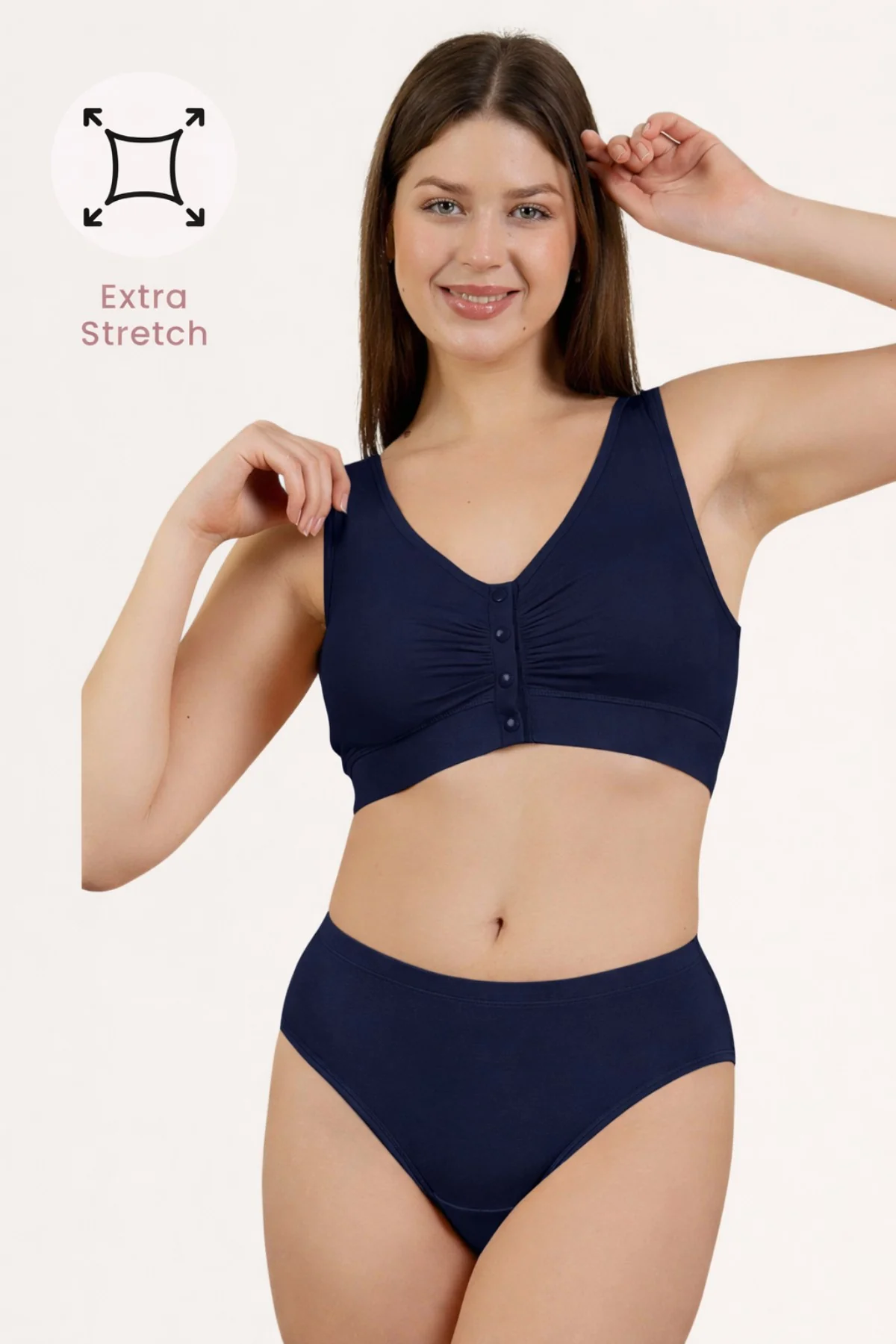 Ruched Pack of 2 Modal Front-Open Bra - (Navy, Brown) - Image 9