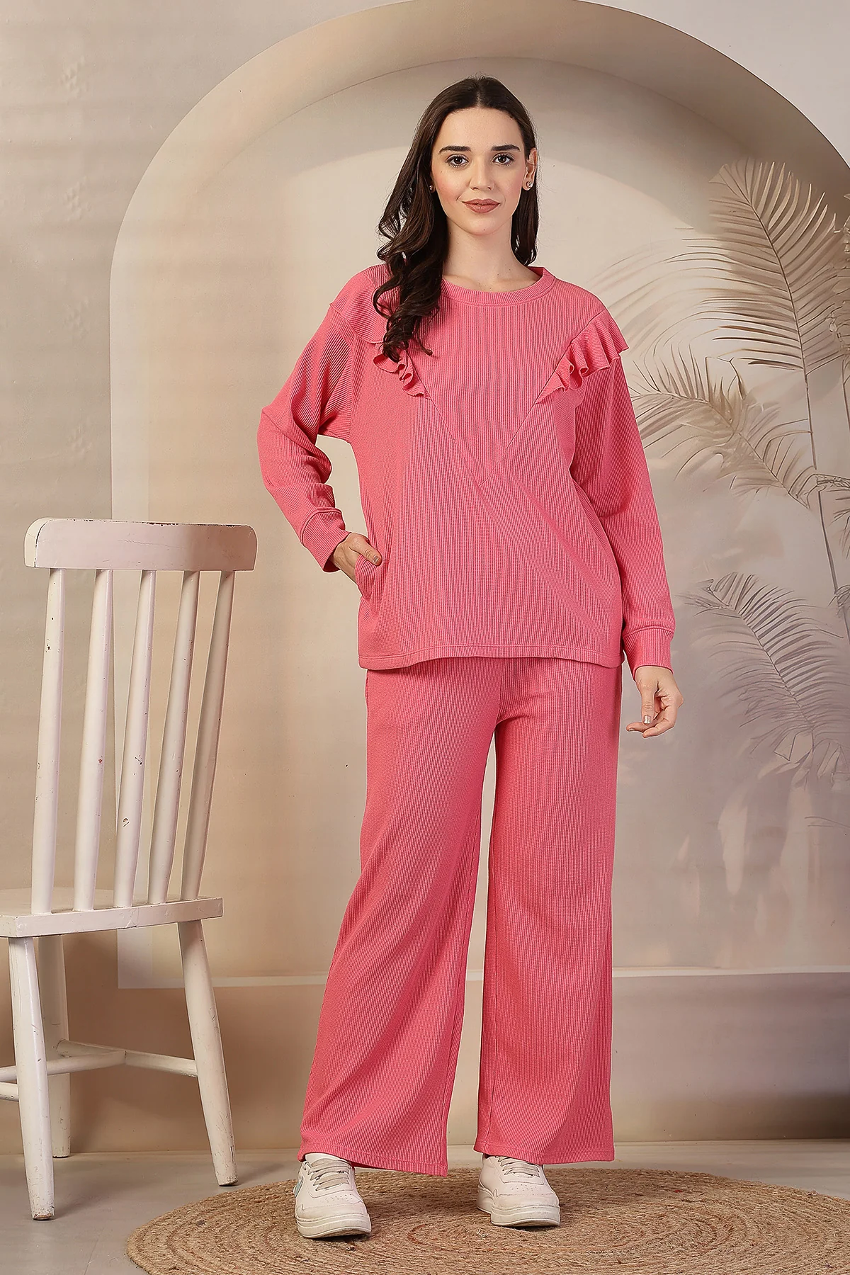 Ruffled Maternity Feeding Co-ord Set - Pink - Image 10