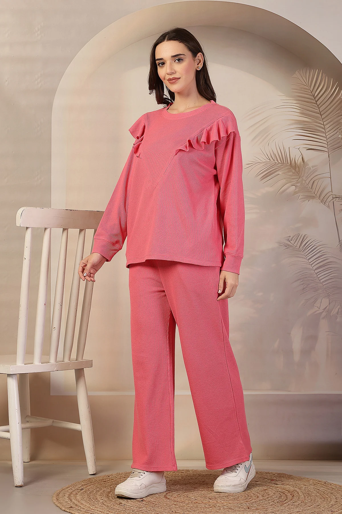 Ruffled Maternity Feeding Co-ord Set - Pink - Image 11
