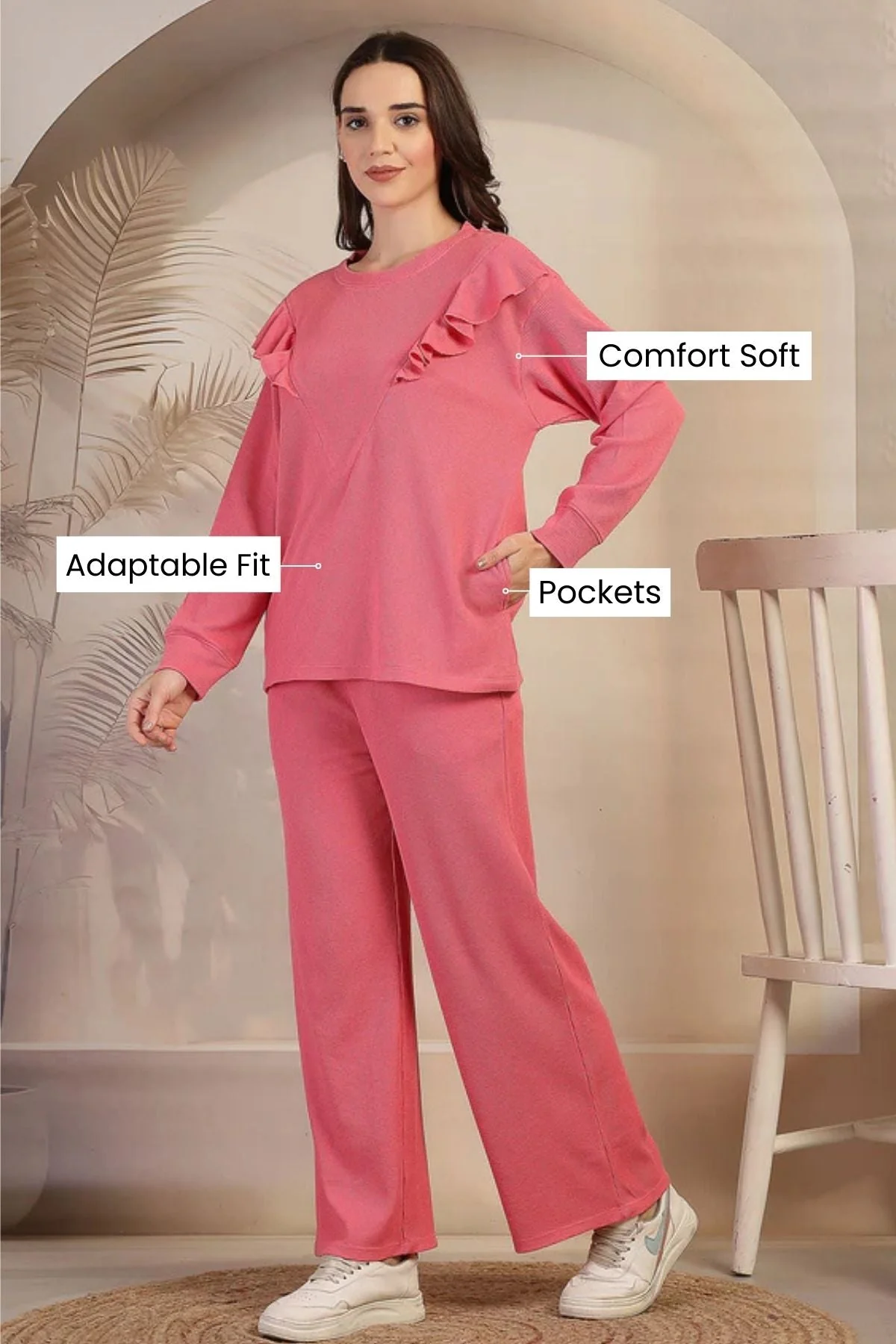 Ruffled Maternity Feeding Co-ord Set - Pink - Image 14