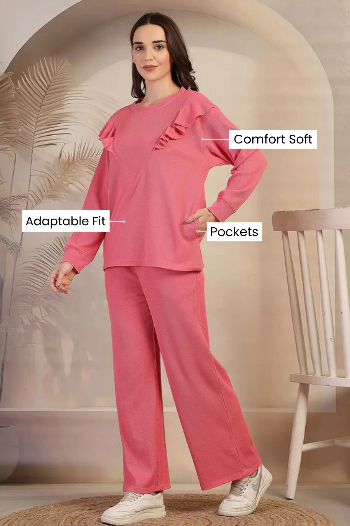 Ruffled Maternity Feeding Co-ord Set - Pink - Image 3