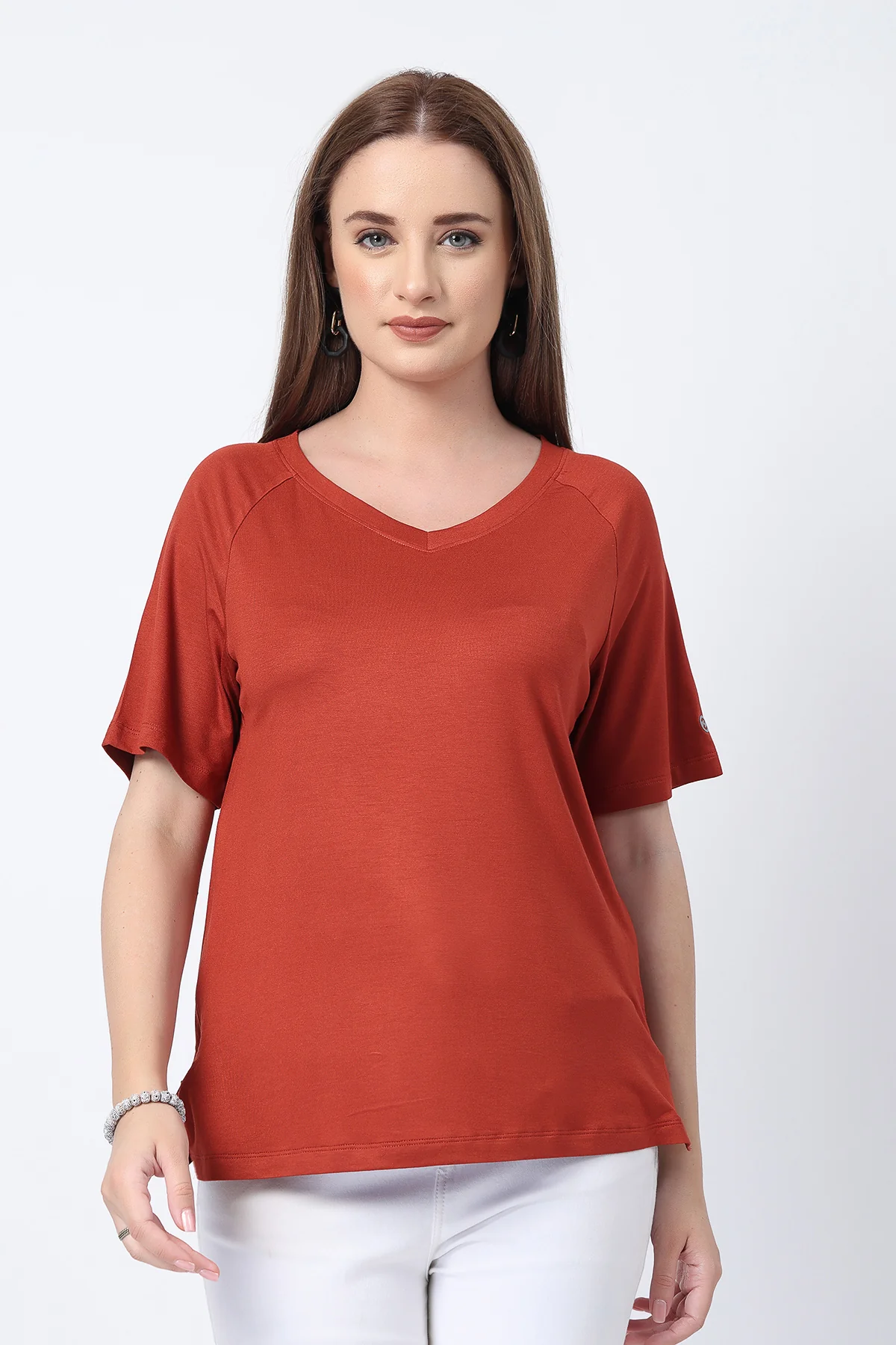 Rust Solid Nursing Top with Side Zip Access