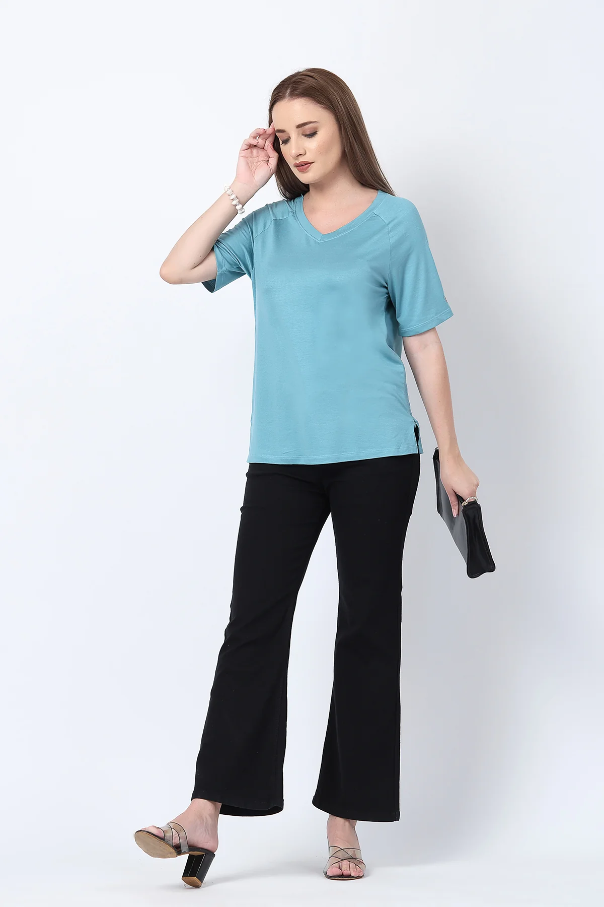 Sea Green Solid Nursing Top with Side Zip Access - Image 11