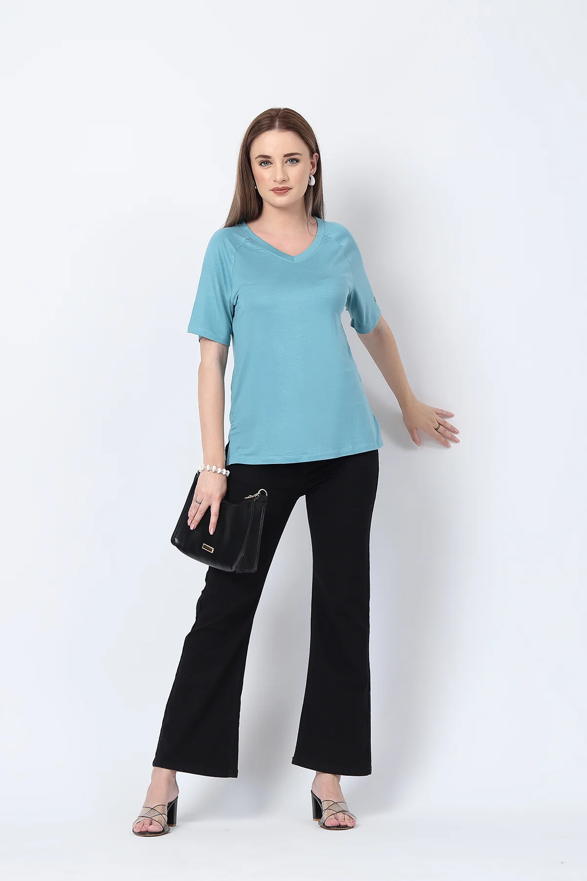 Sea Green Solid Nursing Top with Side Zip Access - Image 12