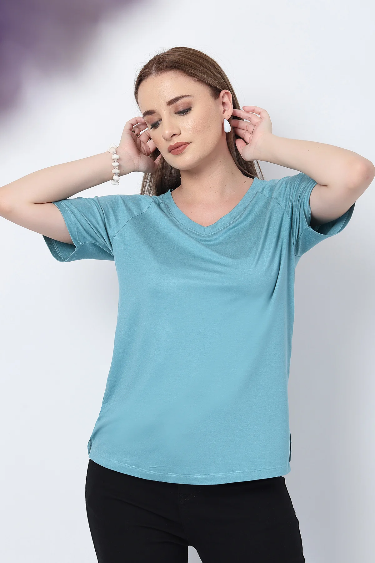 Sea Green Solid Nursing Top with Side Zip Access - Image 3