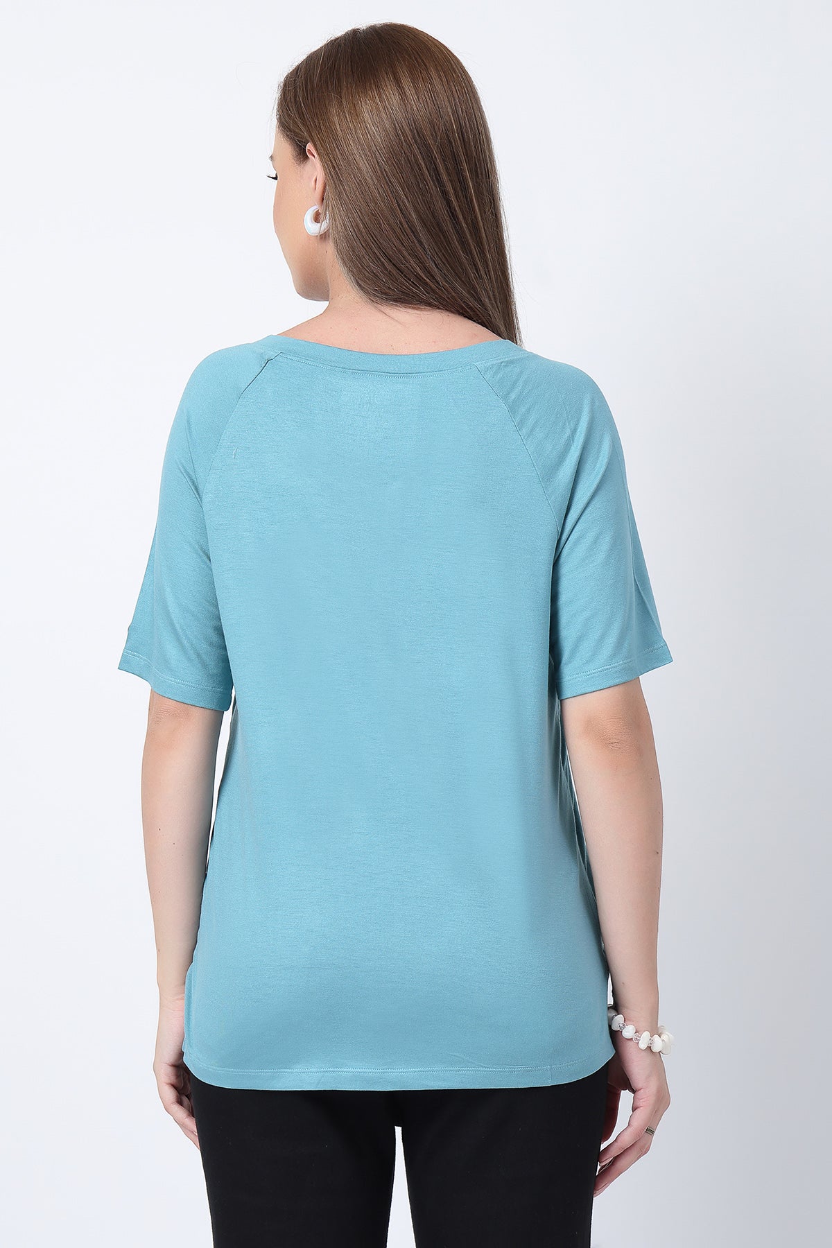 Sea Green Solid Nursing Top with Side Zip Access - Image 4