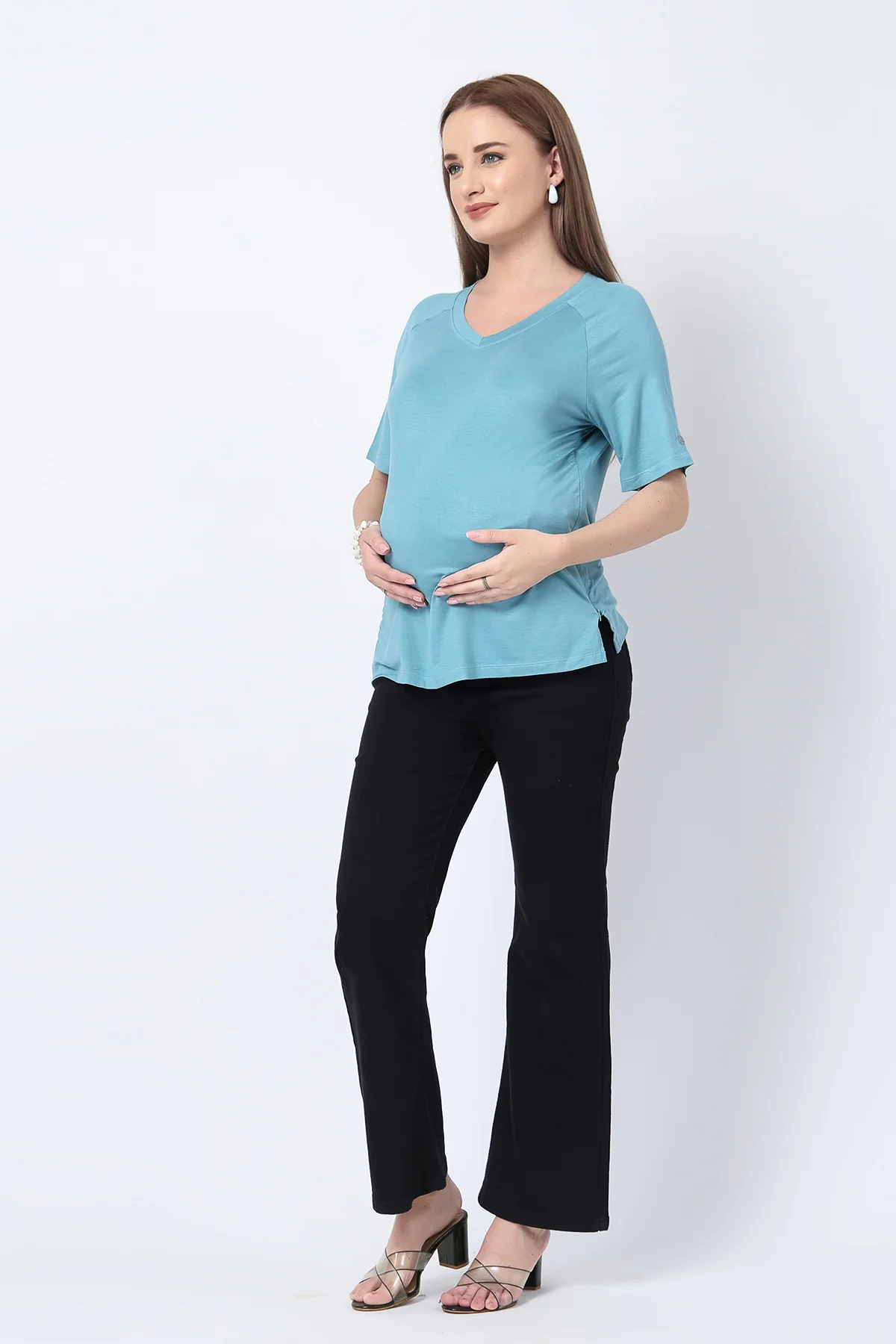 Sea Green Solid Nursing Top with Side Zip Access - Image 5