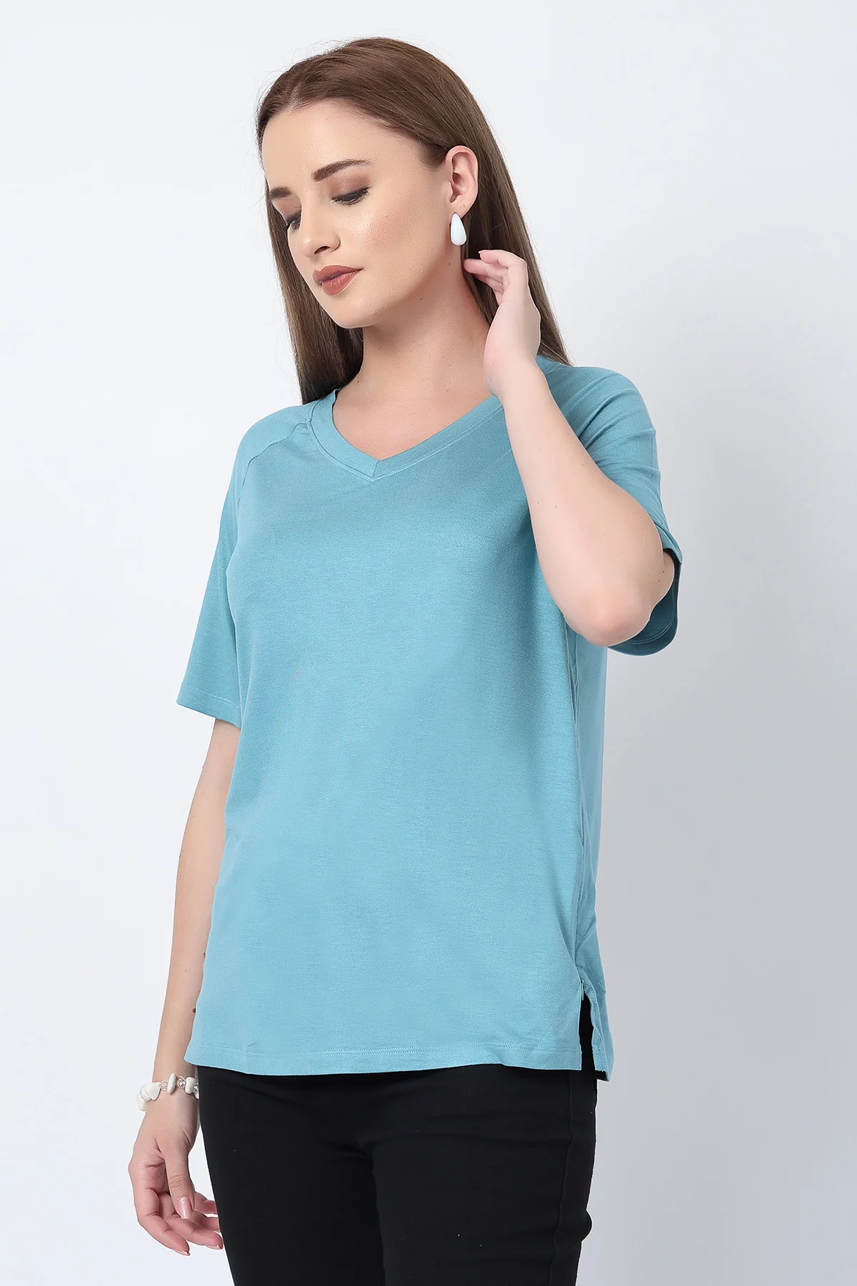 Sea Green Solid Nursing Top with Side Zip Access - Image 6