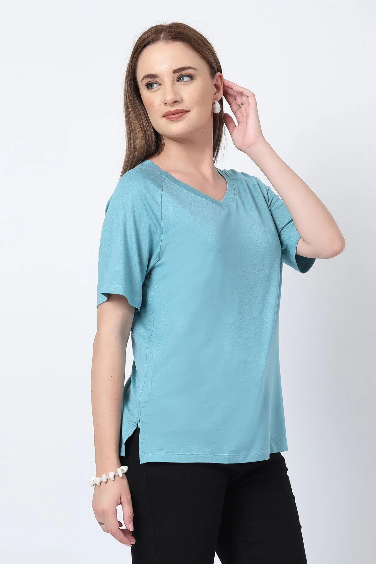 Sea Green Solid Nursing Top with Side Zip Access - Image 7