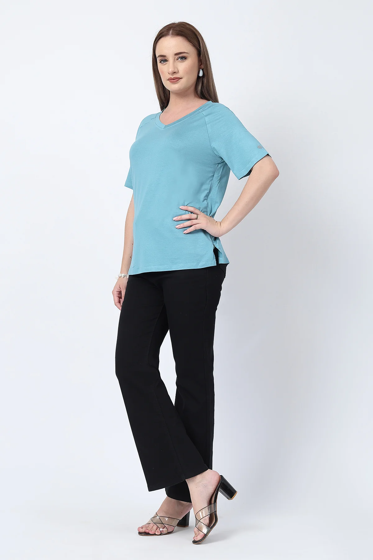 Sea Green Solid Nursing Top with Side Zip Access - Image 9