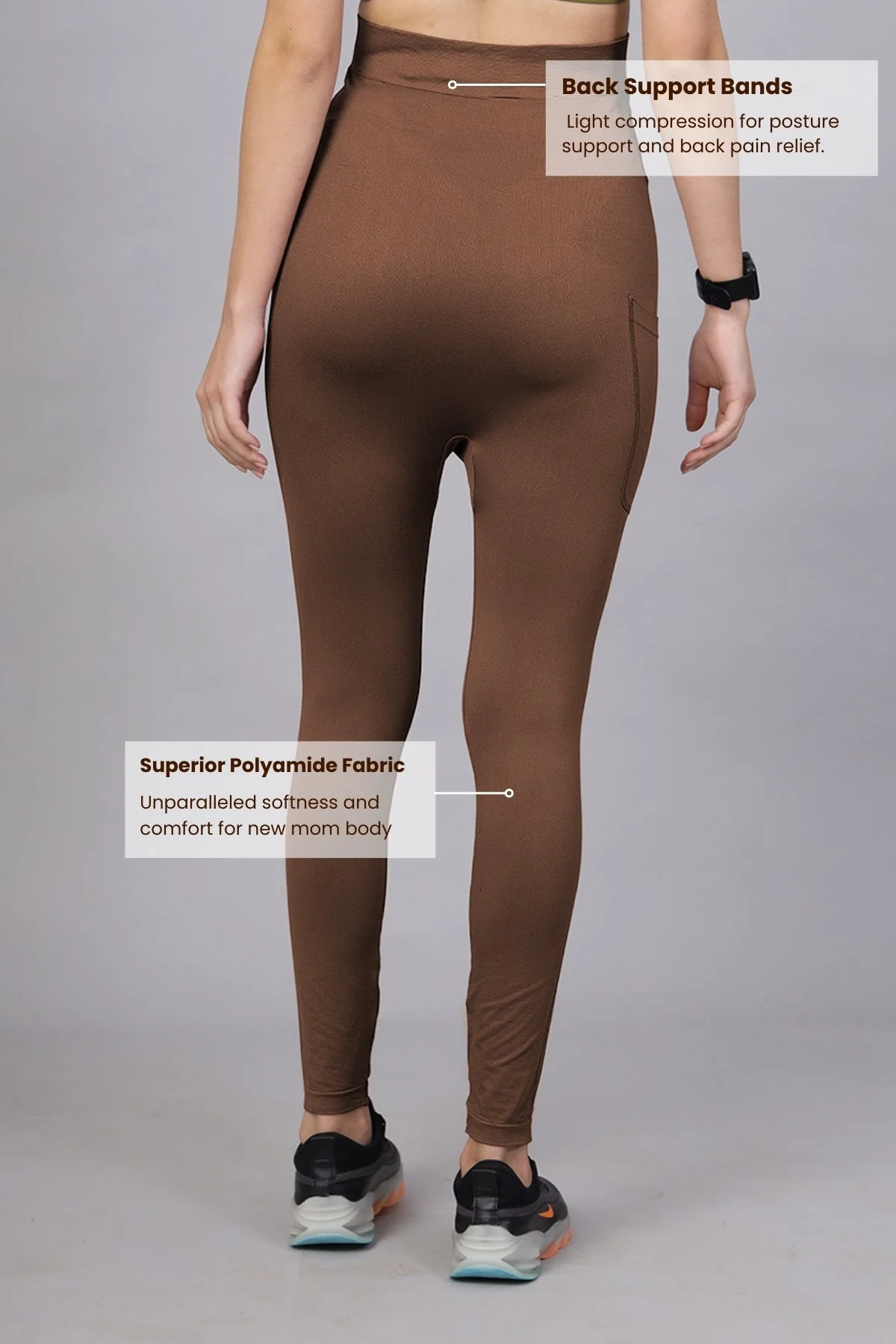 Seamless Adaptable Bump Support Brown Maternity Legging - Image 16