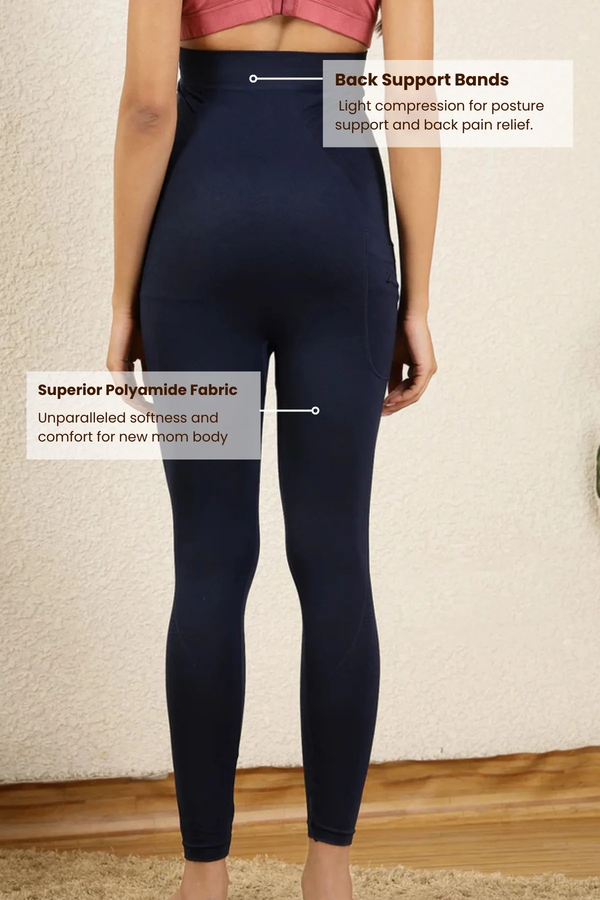Seamless Adaptable Bump Support Navy Blue Floral Jacquard Maternity Legging - Image 4