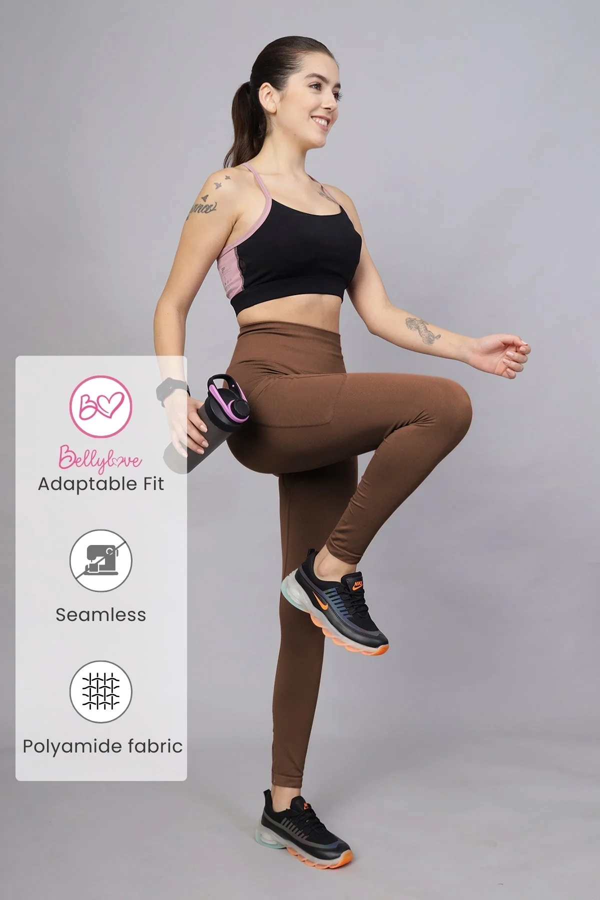 Seamless High Waisted Tummy Compression Brown Postpartum Legging - Image 12