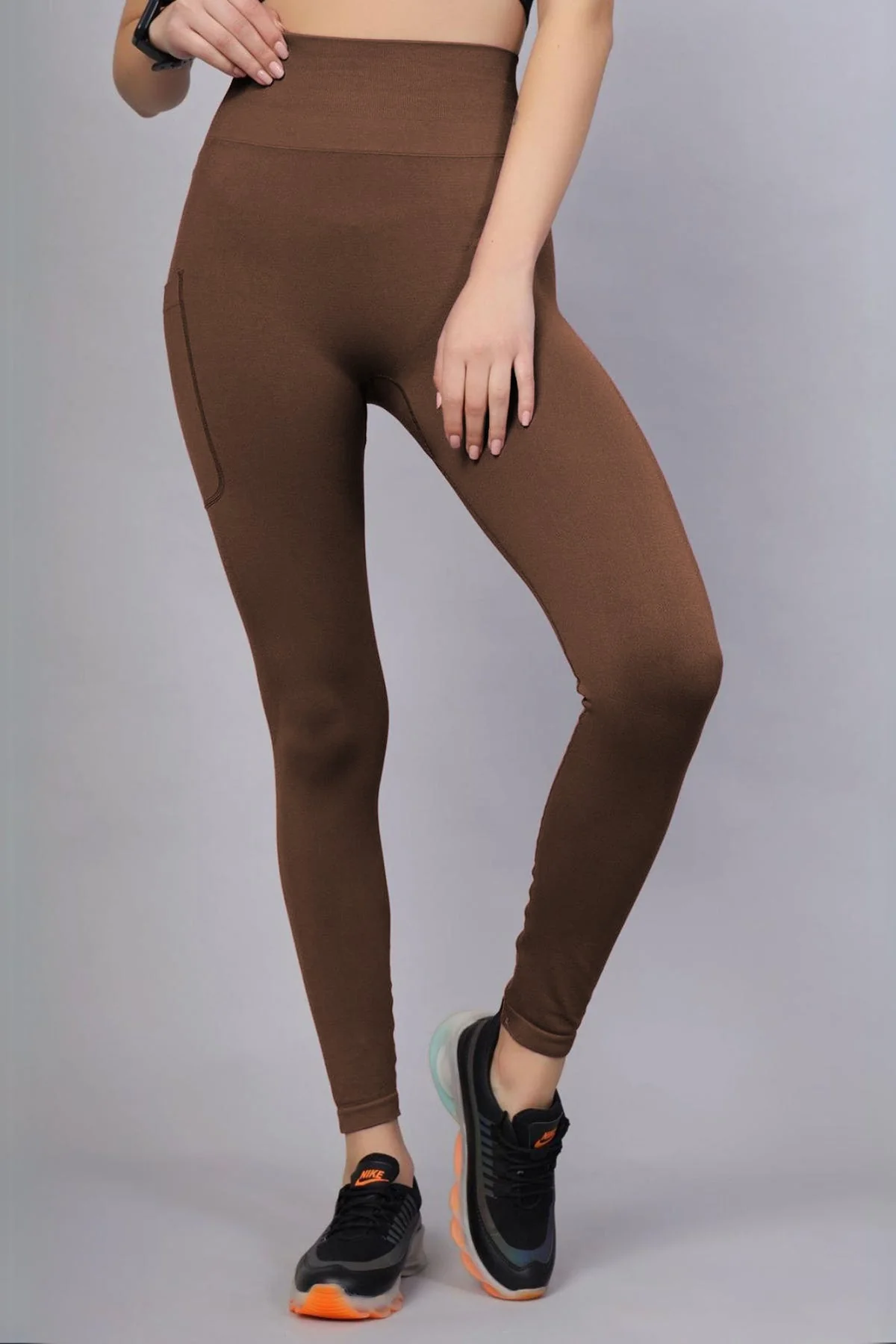 Seamless High Waisted Tummy Compression Brown Postpartum Legging - Image 15