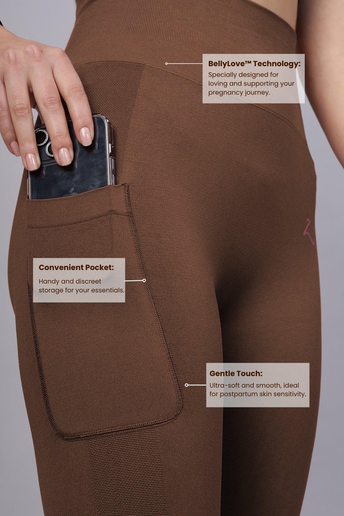 Seamless High Waisted Tummy Compression Brown Postpartum Legging - Image 3