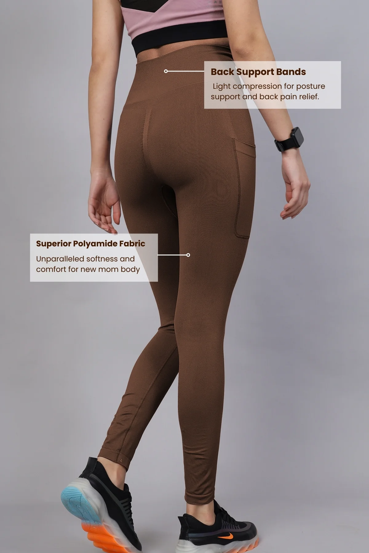 Seamless High Waisted Tummy Compression Brown Postpartum Legging - Image 4