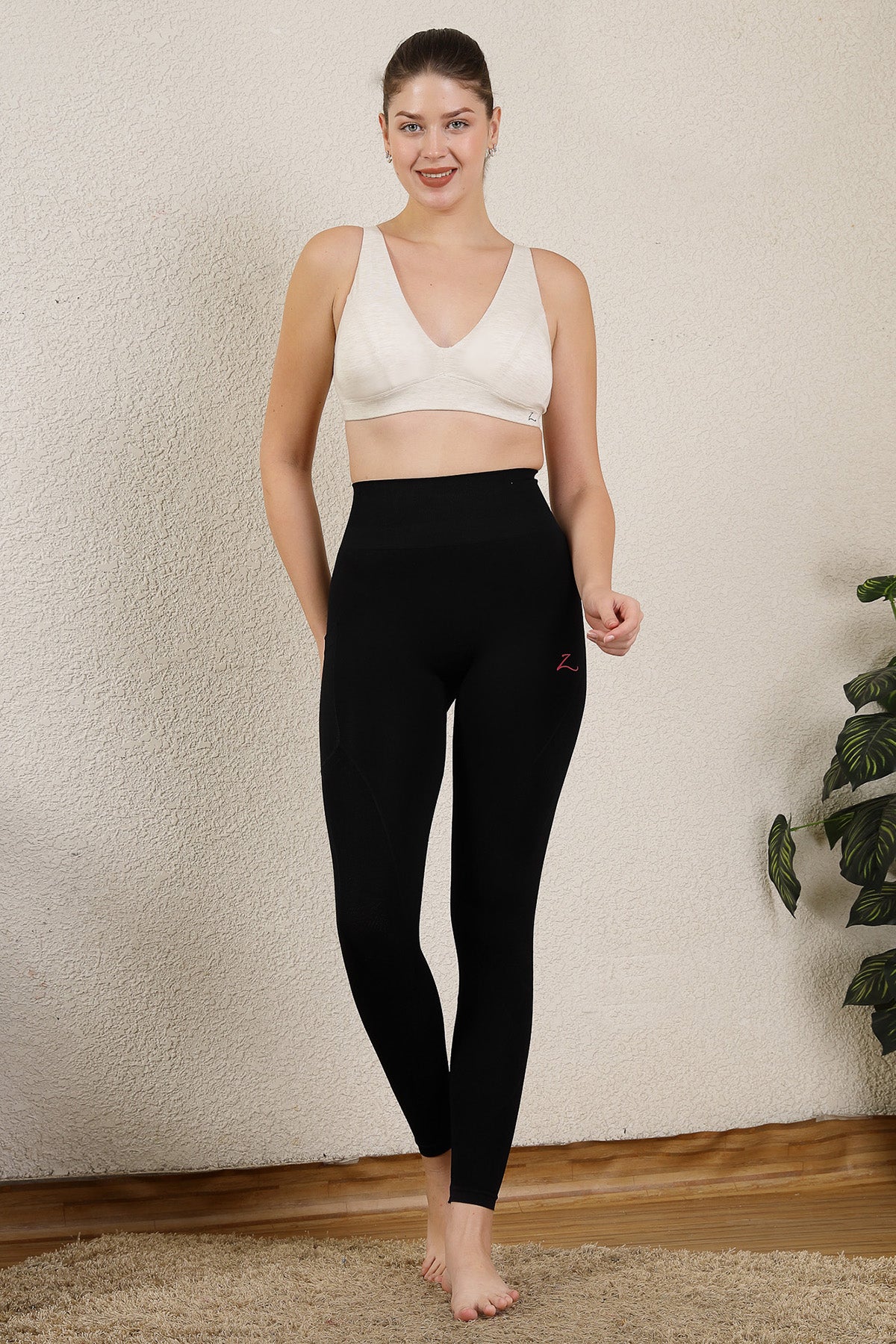Seamless High Waisted Tummy Compression Floral Jacquard Black Postpartum Legging