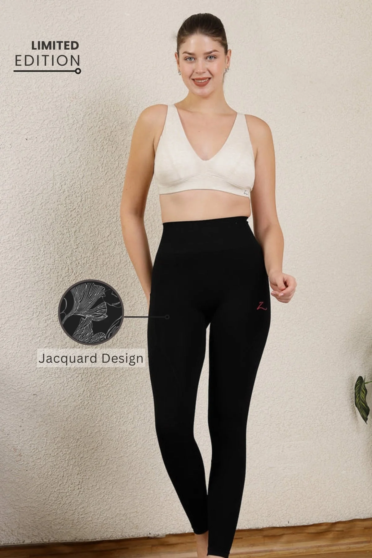 Seamless High Waisted Tummy Compression Floral Jacquard Black Postpartum Legging - Image 11