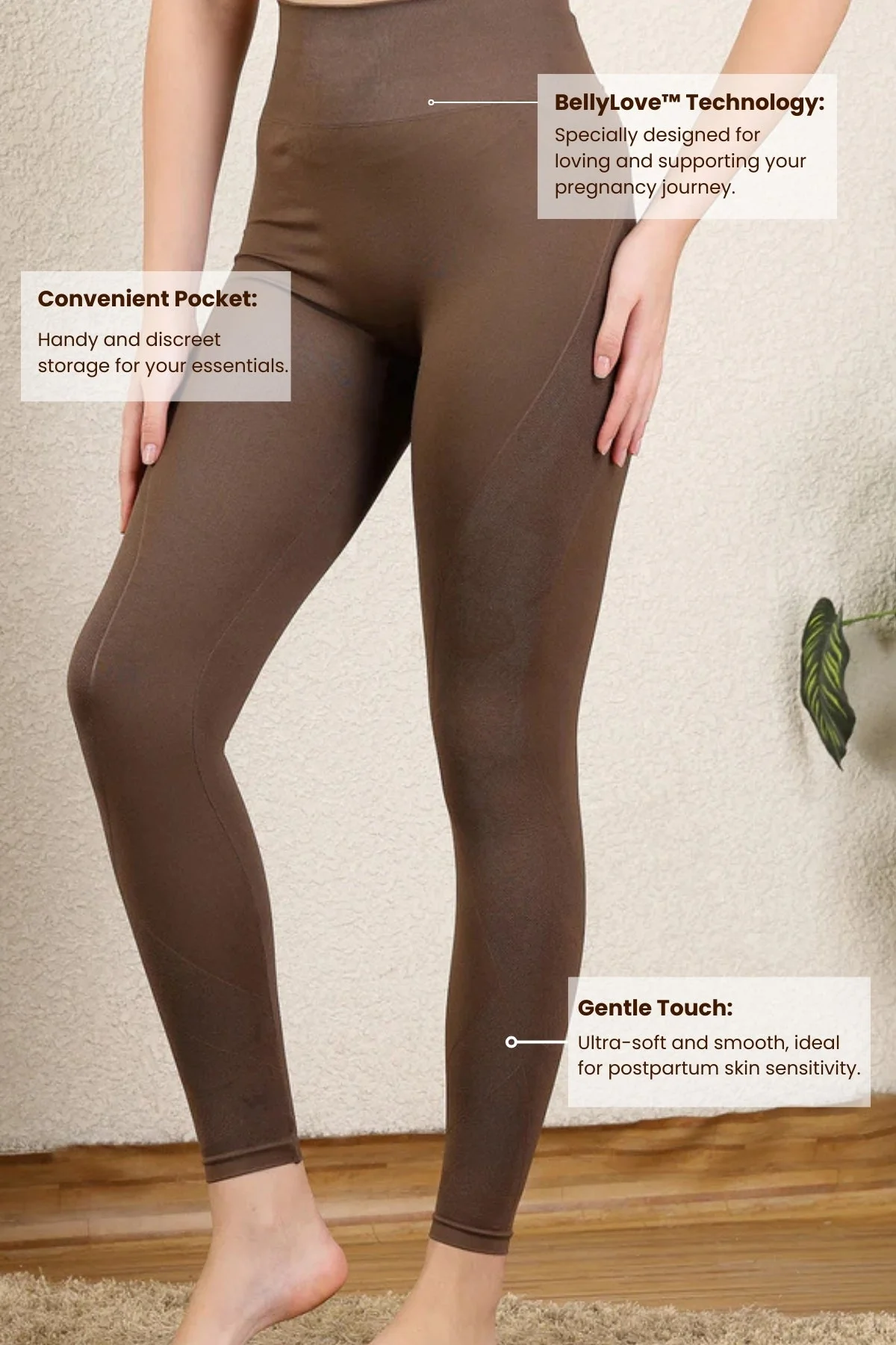 Seamless High Waisted Tummy Compression Floral Jacquard Brown Postpartum Legging - Image 13