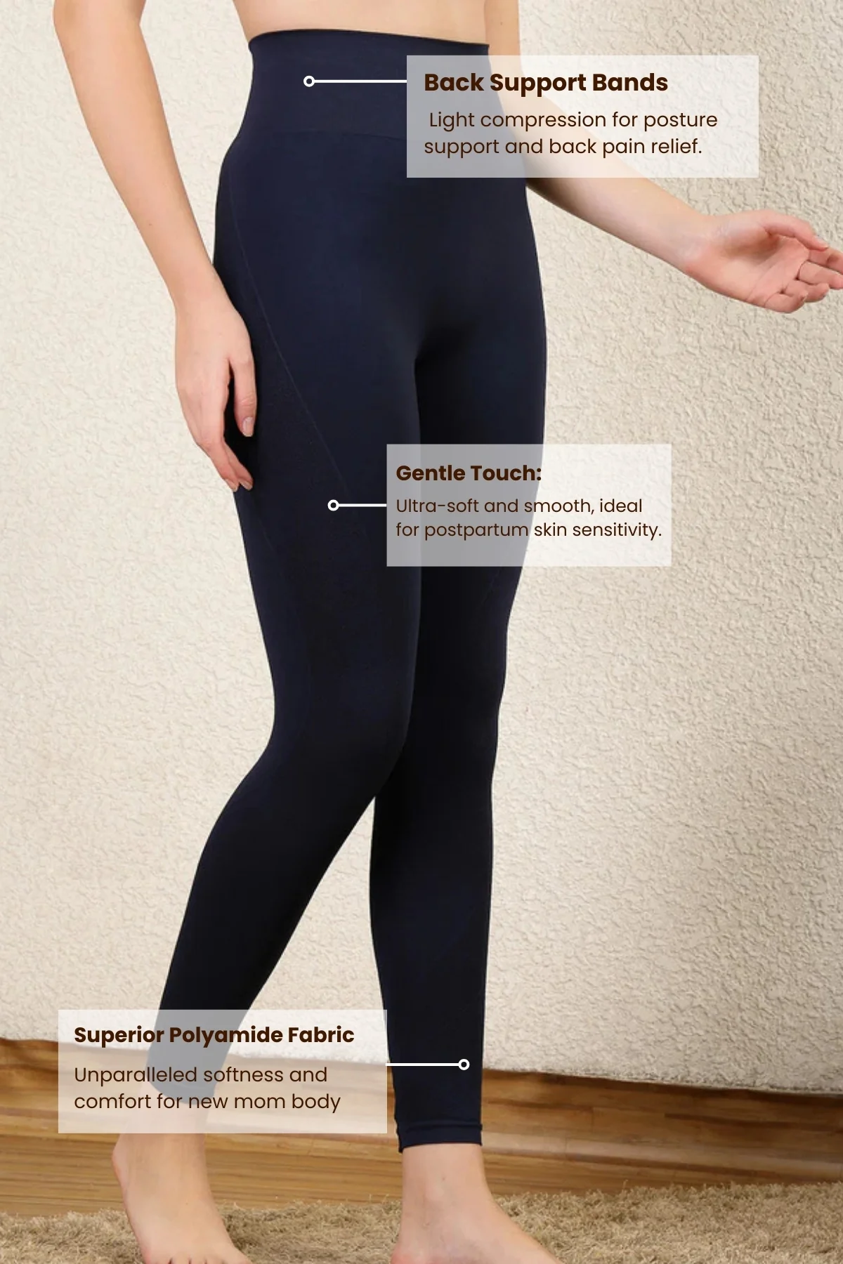 Seamless High Waisted Tummy Compression Floral Jacquard Navy Blue Postpartum Legging - Image 4
