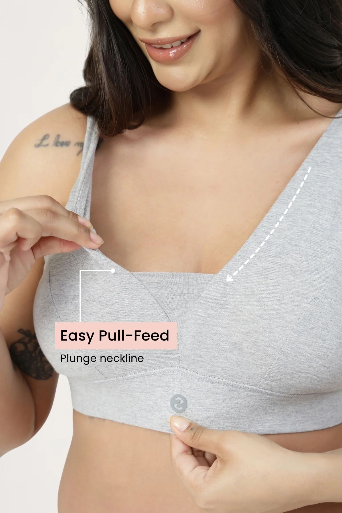 SecureFit Cotton Fixed-Pad Feeding Bra - Grey Melange - Image 2
