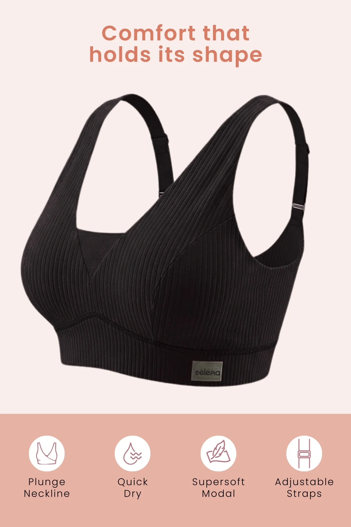 Sera Broad Rib Bra & Mid Rise Panty Set - Black - Image 6