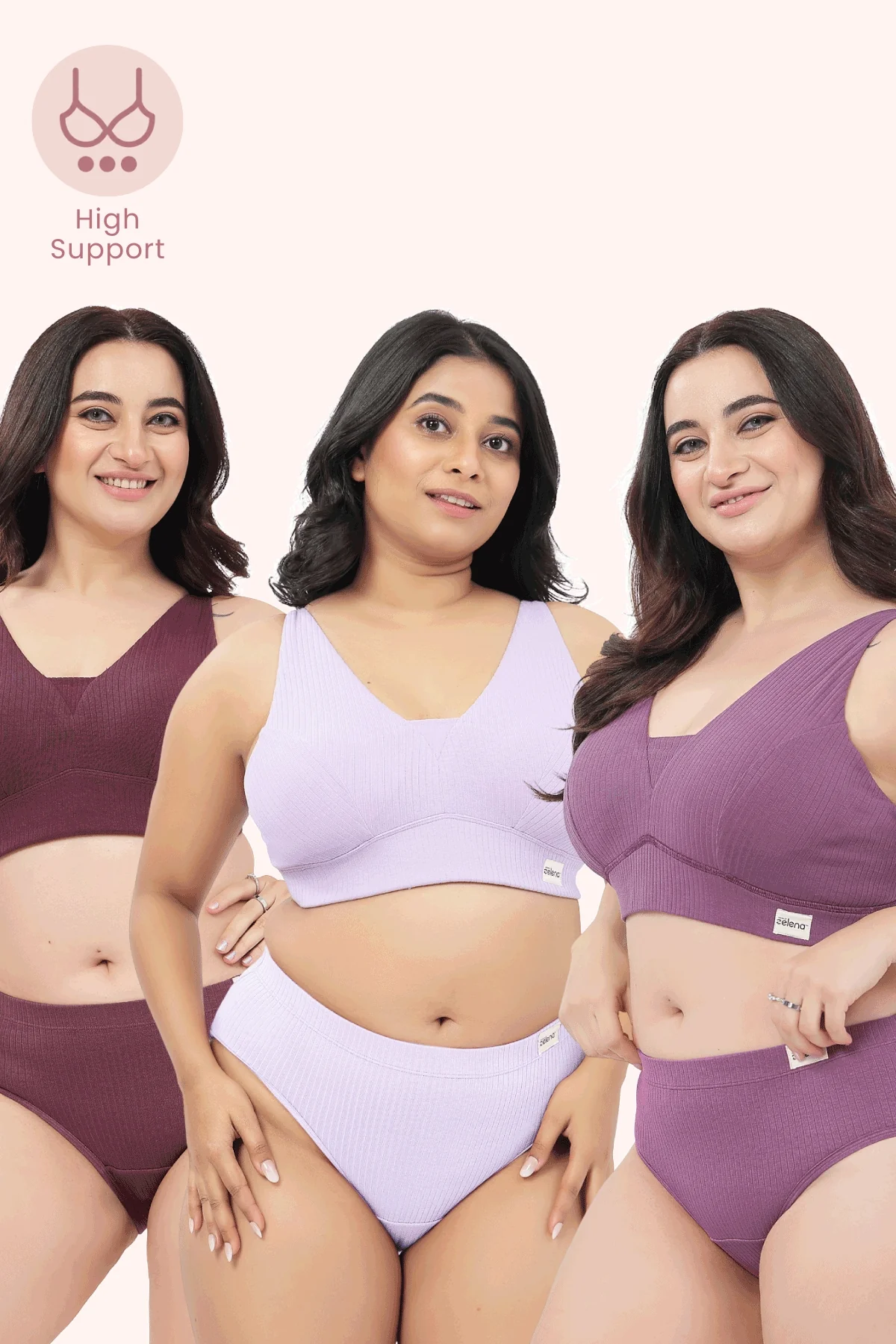Sera Broad-Rib Bra Pack of 3 - (Lavender , Purple & Dark Berry)