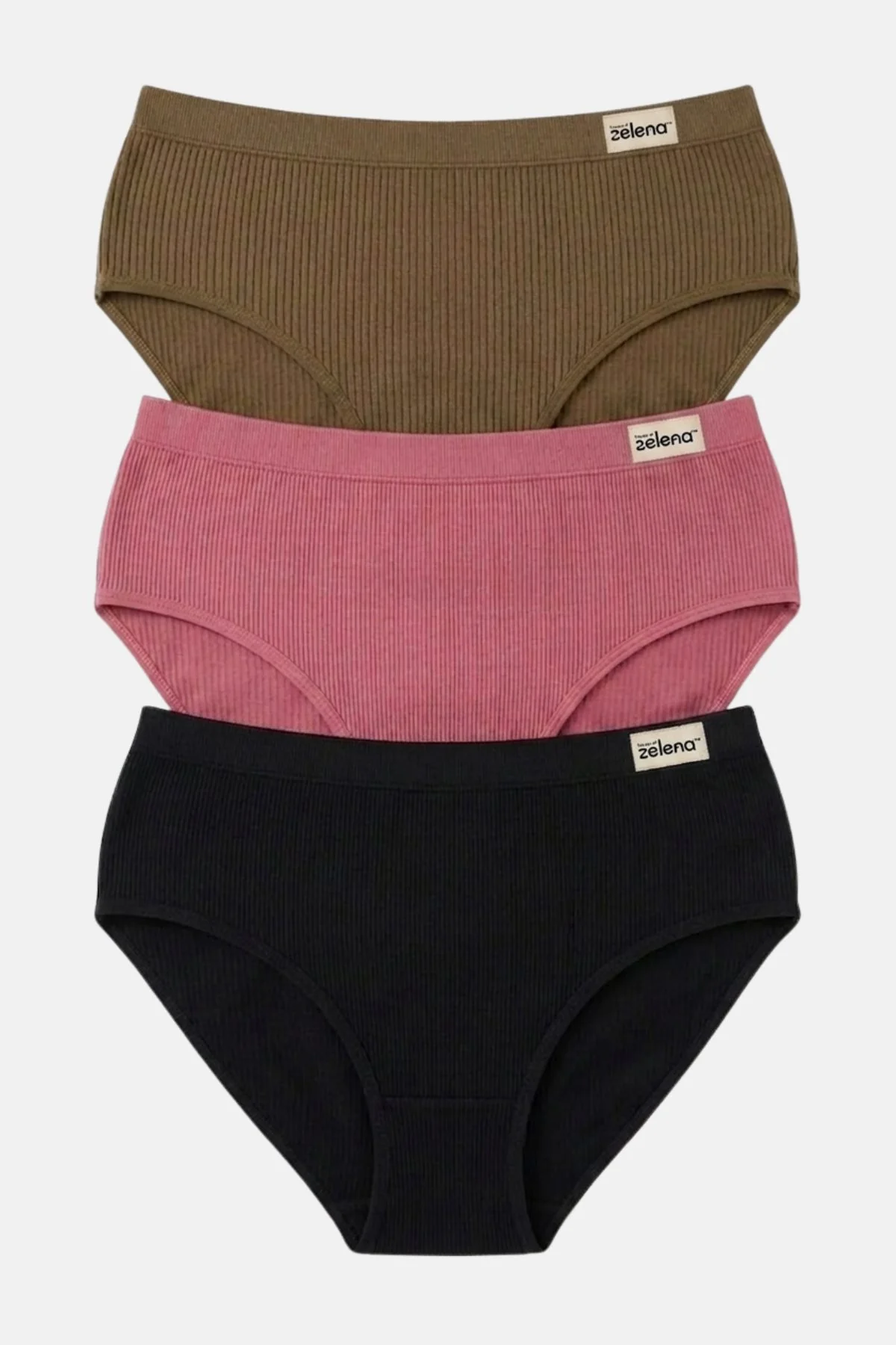 Sera Broad Rib Mid Rise Hipster Pack of 3 - (Blush, Mocha, Black)